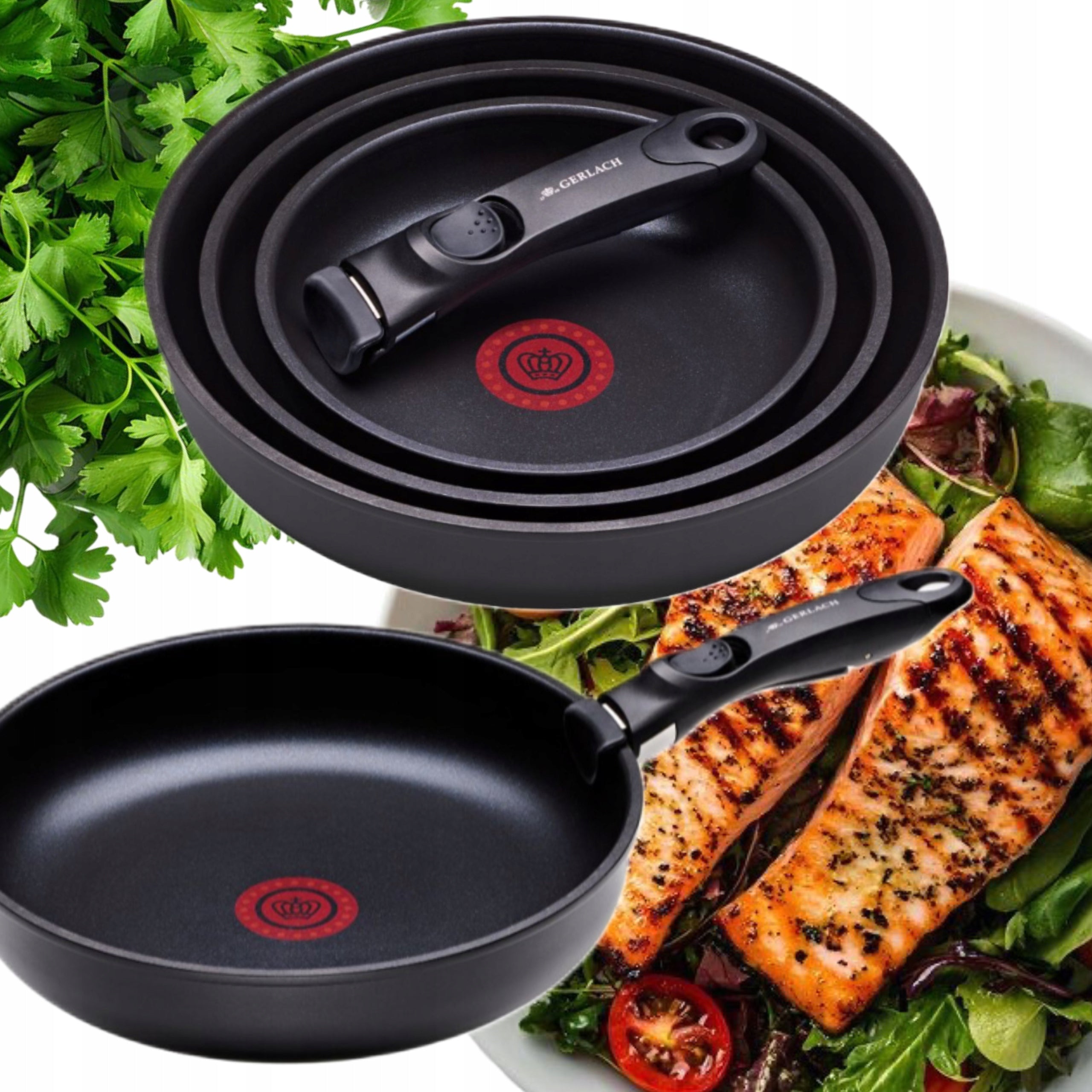 GERLACH SMART THERMOCOAT PAN SET 20 24 28CM DETACHABLE NONSTICK HANDLE