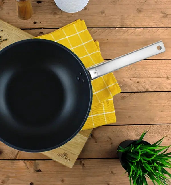 GERLACH STAINLESS STEEL DEEP WOK PAN GLOSS SOLID ILAG 28CM Packaging status original