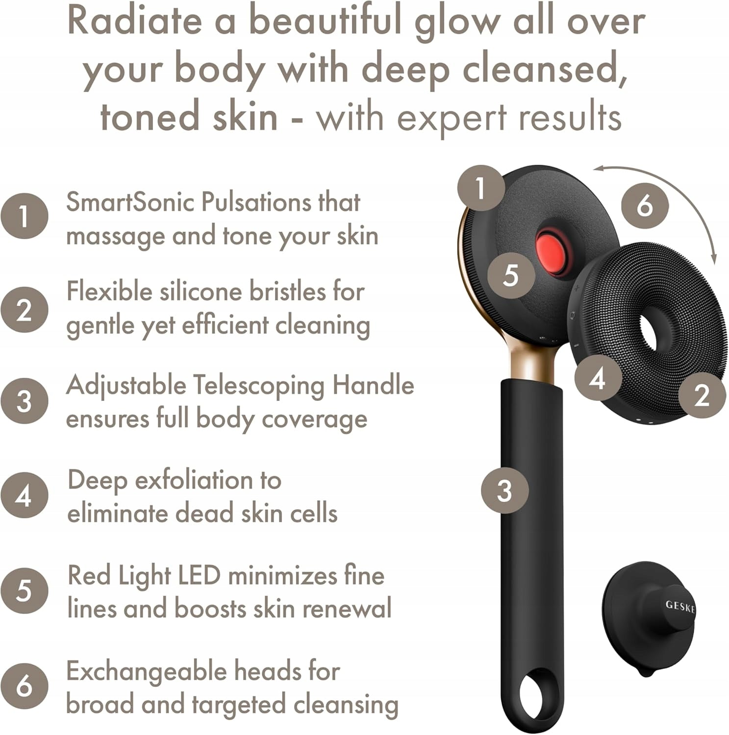 GESKE LED Sonic Full-Body Brush Exfoliation Massage Skin Renewal Brand Geske