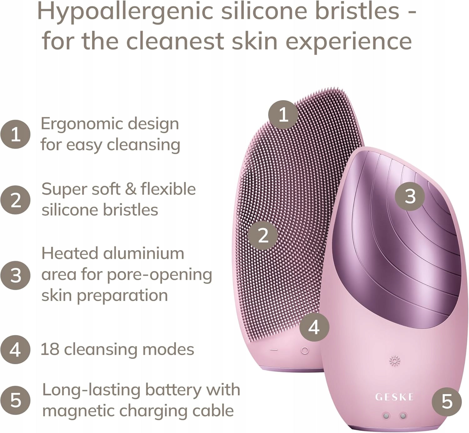GESKE SmartAppGuided Sonic Thermo Facial Brush 6in1 pink Brand Geske