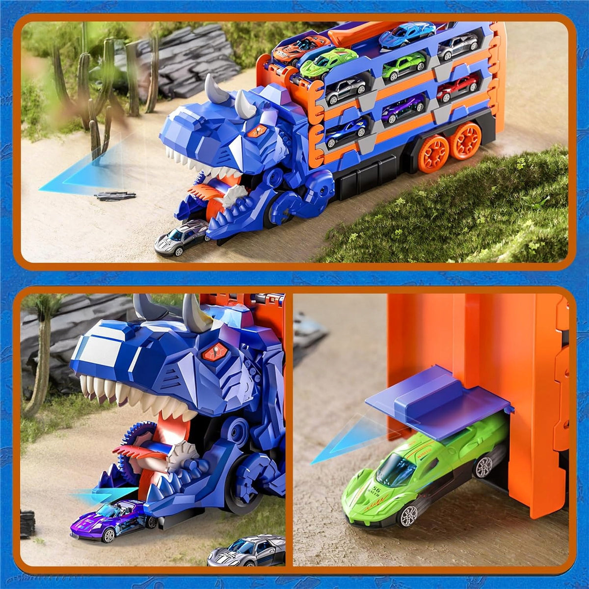 GIANT TYRANNOSAURUS TOY CAR TRACK CAR TRANSPORTER DINOSAUR Brand Bedee