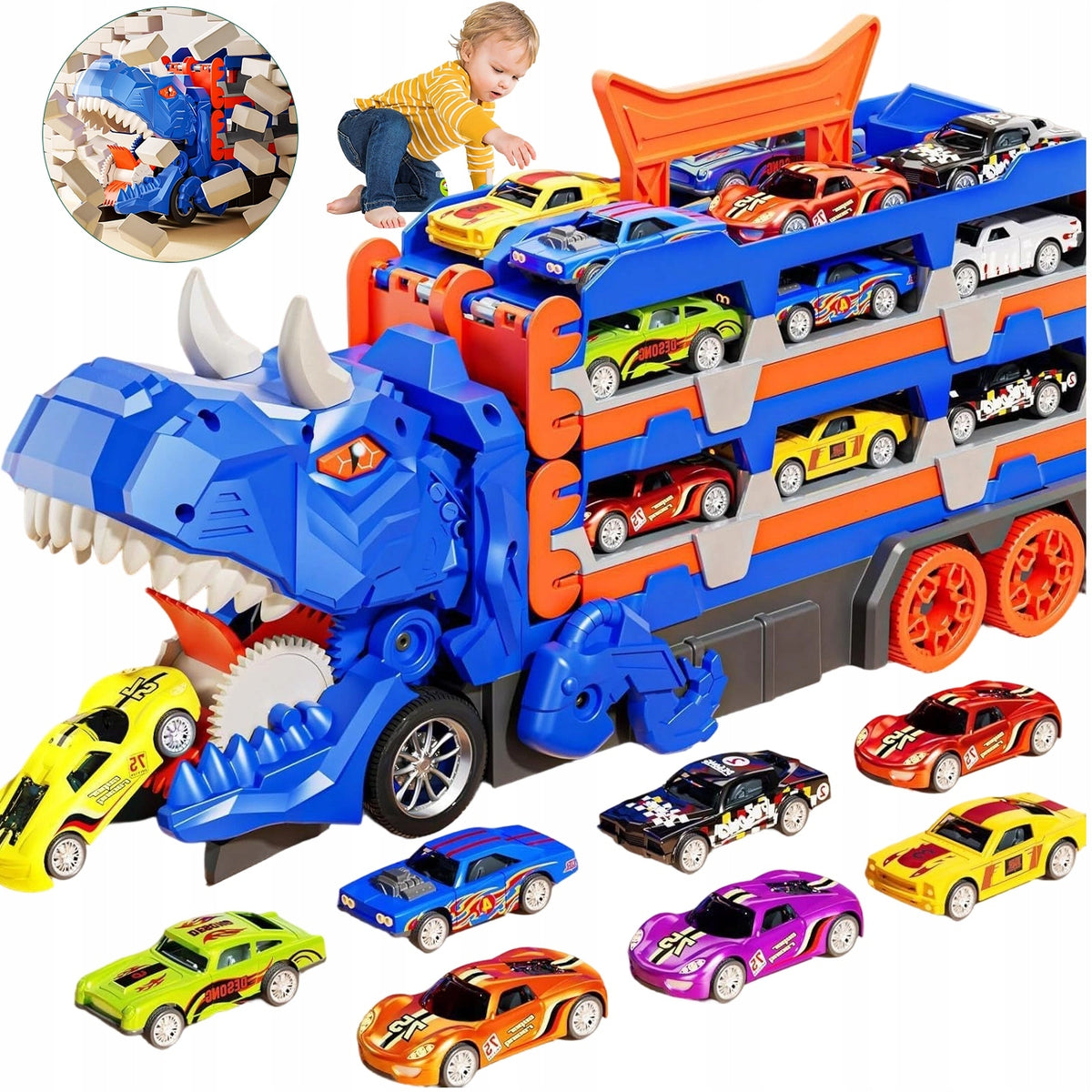 GIANT TYRANNOSAURUS TOY CAR TRACK CAR TRANSPORTER DINOSAUR