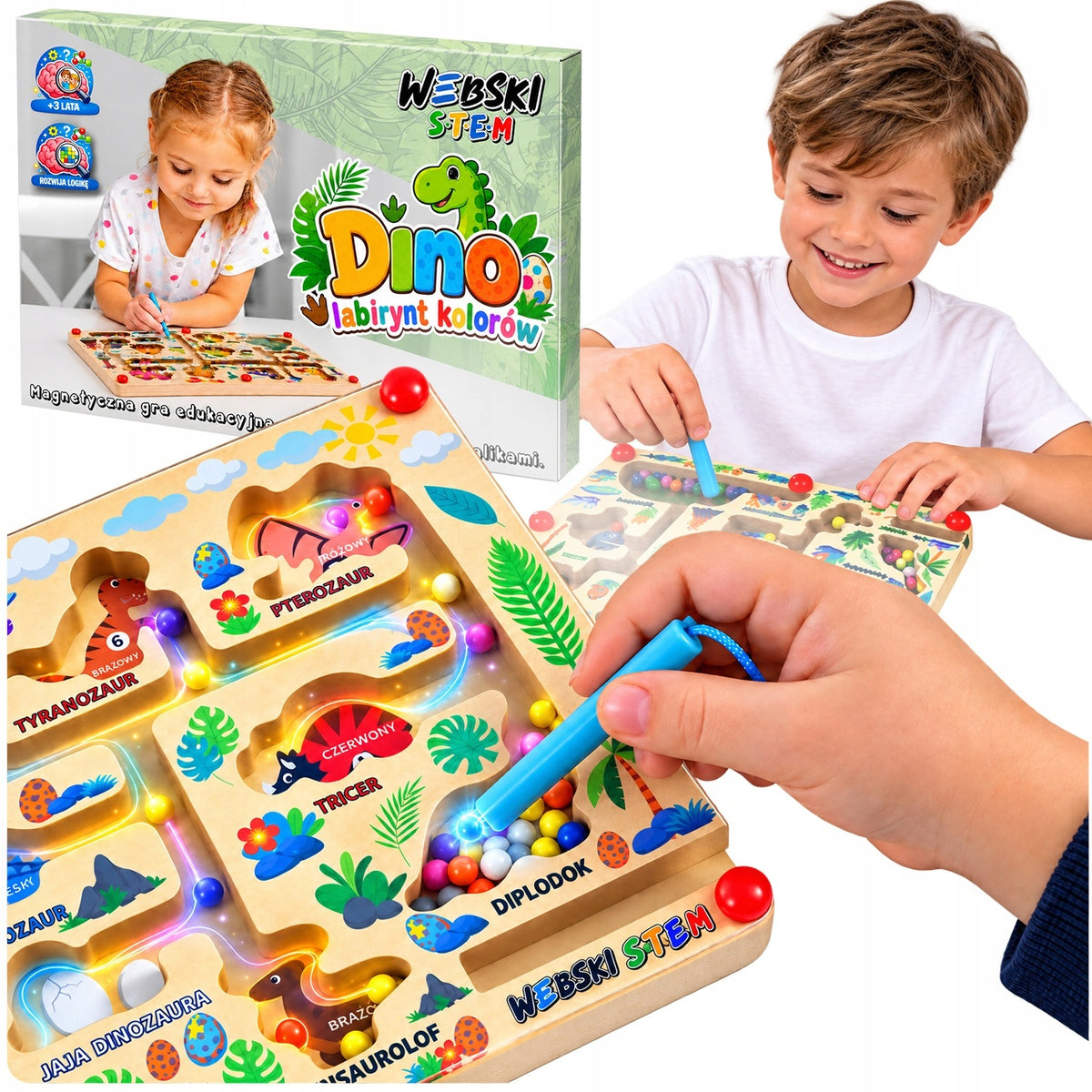 GIFT FOR CHILD LEARNING COLORS WOODEN TOY DINOSAURS LABYRINTH STEM