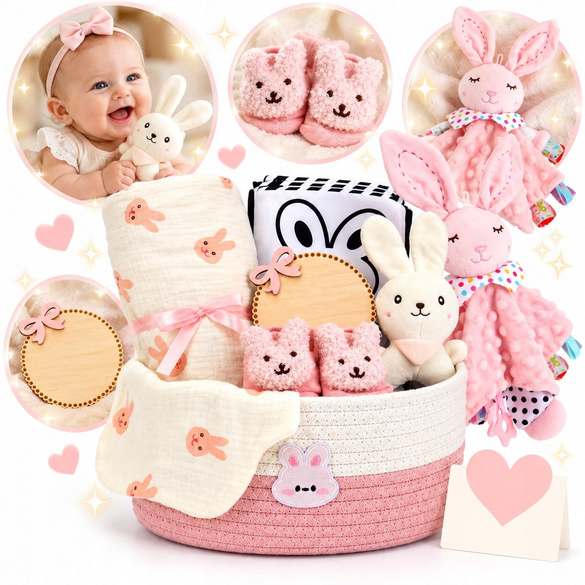 GIFT SET FOR NEWBORN GIRL BABY SHOWER BASKET BLANKET PINK