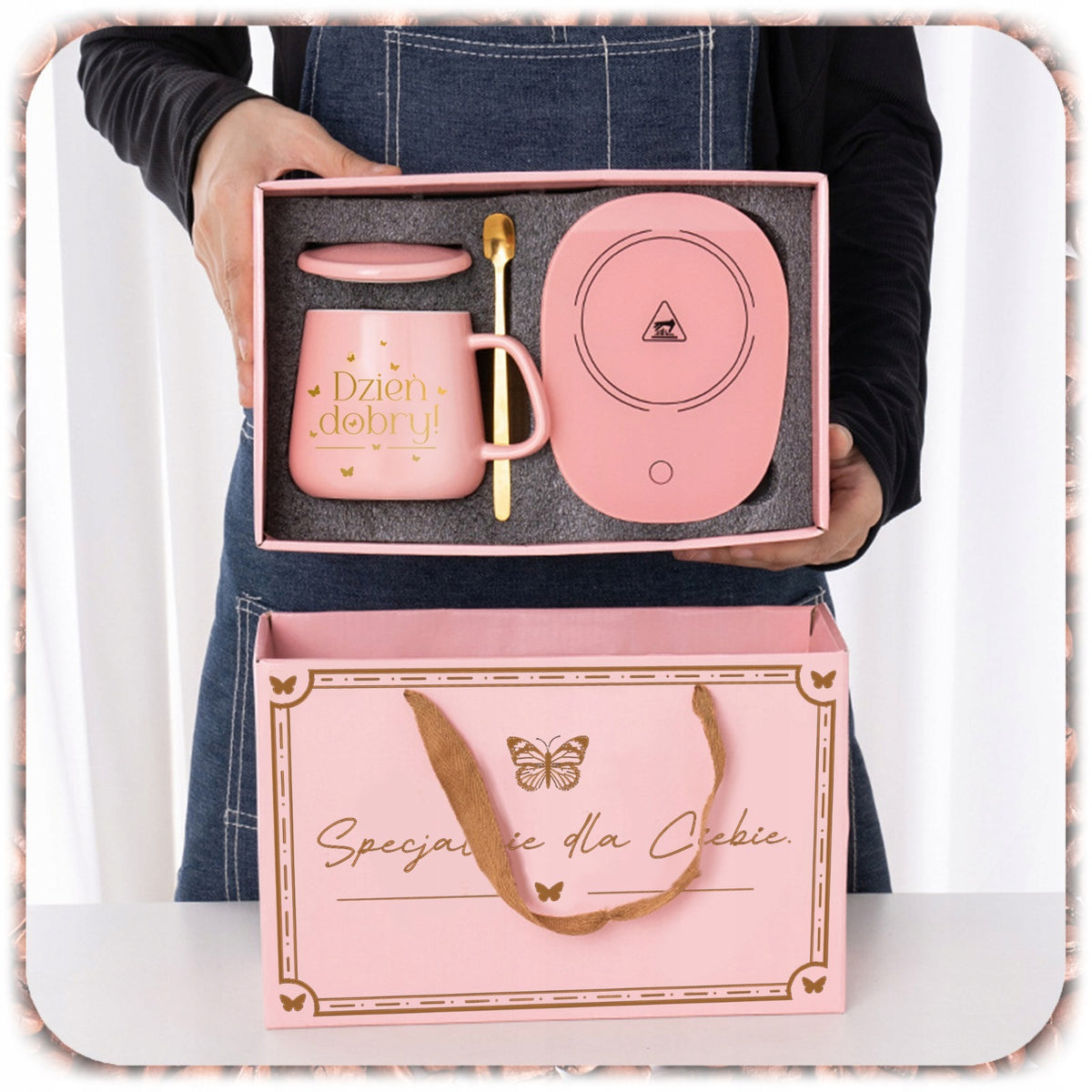 GIFT SET USB HEATER CUP LID COFFEE SPOON PINK Manufacturer code 007974