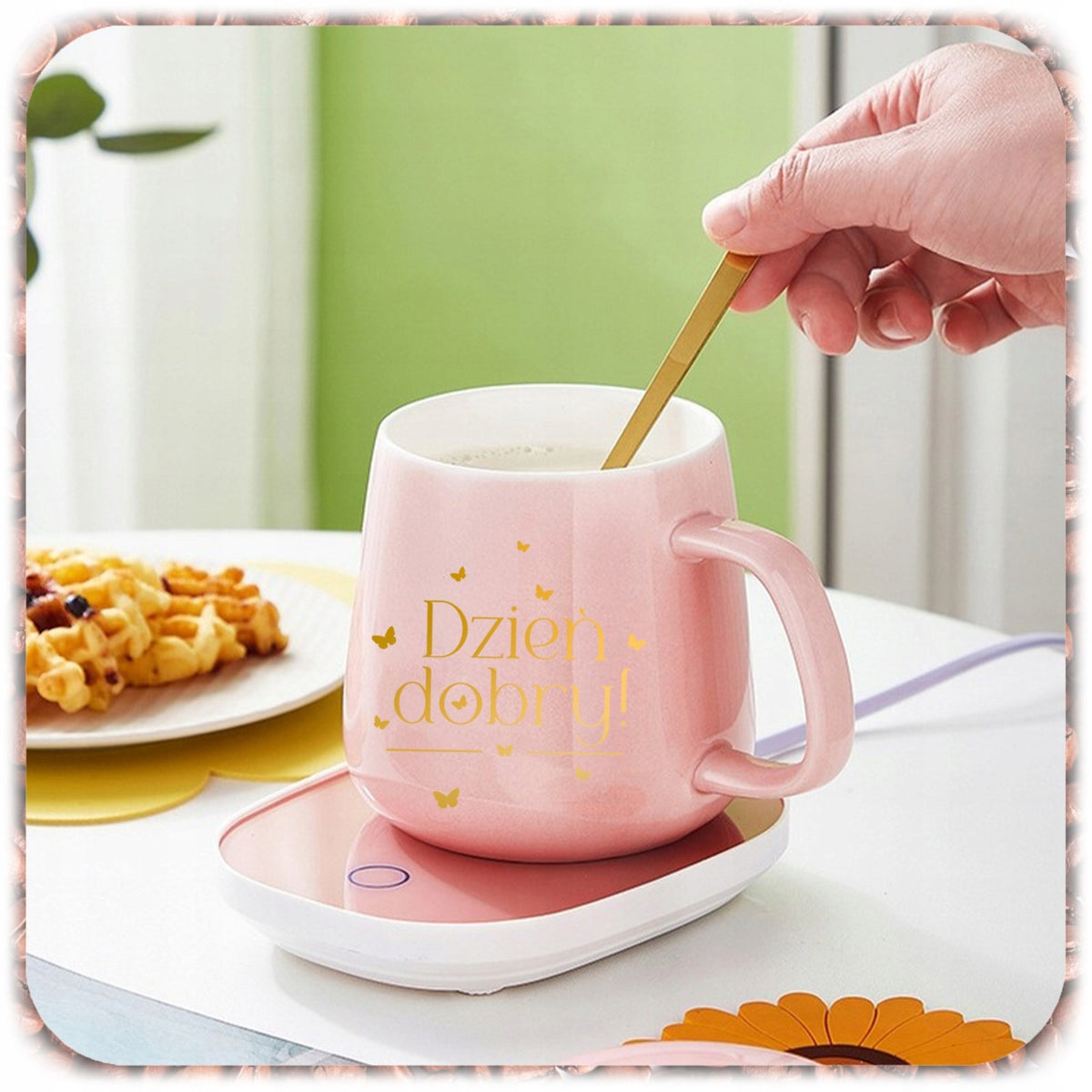GIFT SET USB HEATER CUP LID COFFEE SPOON PINK Packaging status original