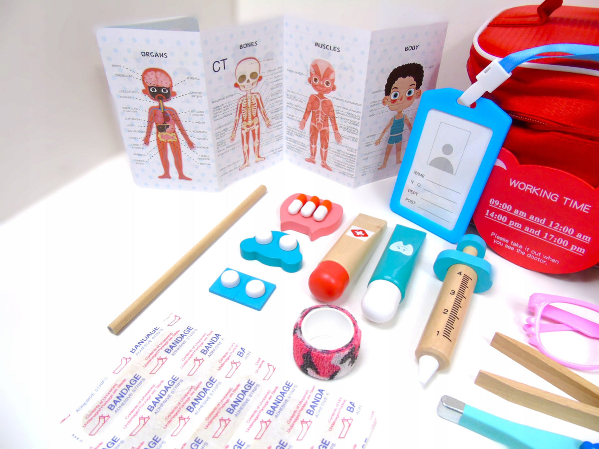 [GIFT] Wooden Medical Set Dentist Stethoscope 36 elements Packaging status original