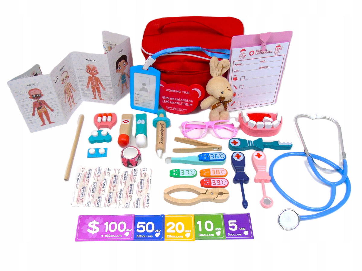 [GIFT] Wooden Medical Set Dentist Stethoscope 36 elements