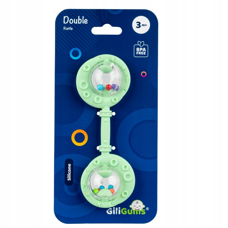 GILIGUMS Double RATTLE Silicone TEETHER Mint TEETHING Brand GiliGums