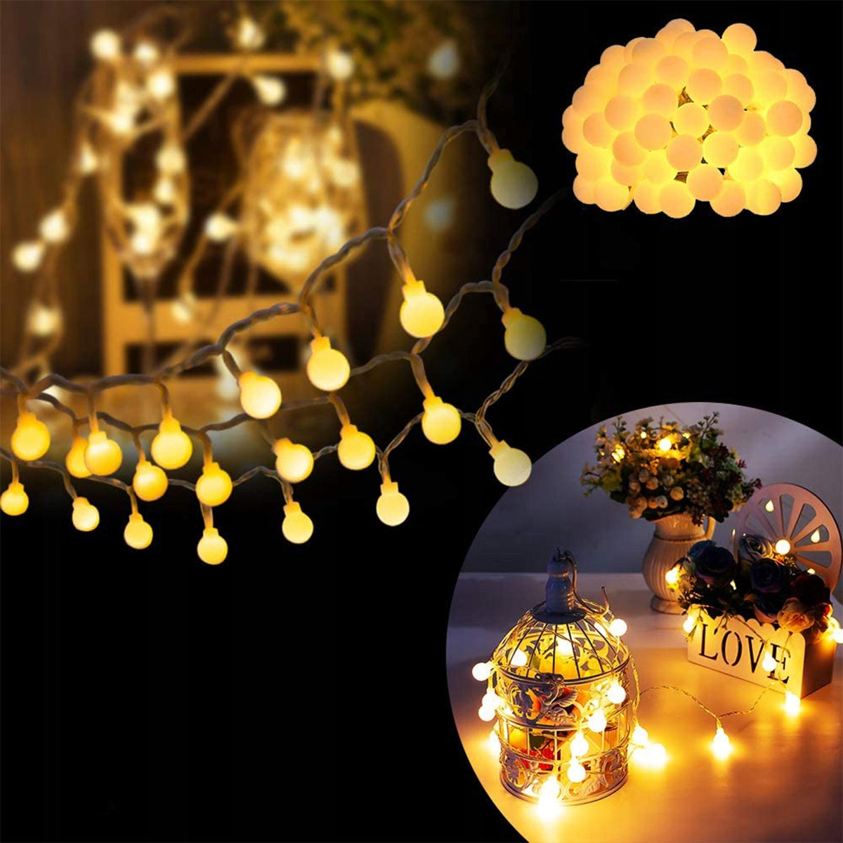 GIRLAND 15m Lamps 50pcs garden bulbs Globe diameter 0 cm