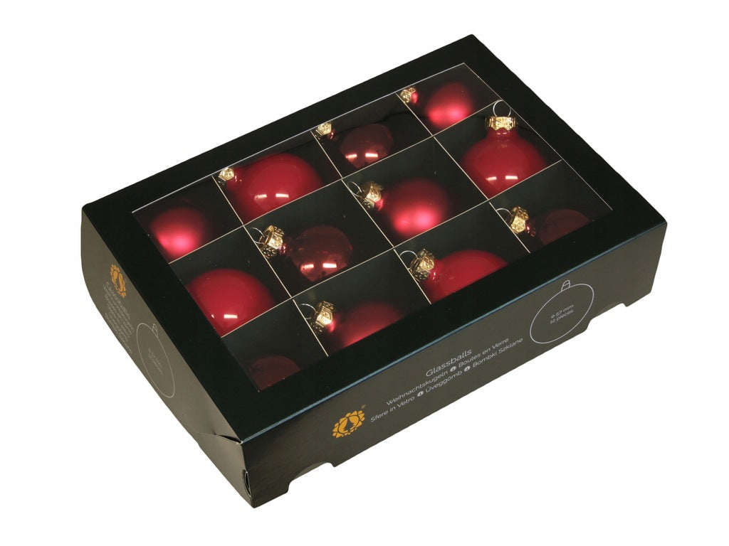 GLASS BAUBLES 6cm 12pcs Red Packaging status original