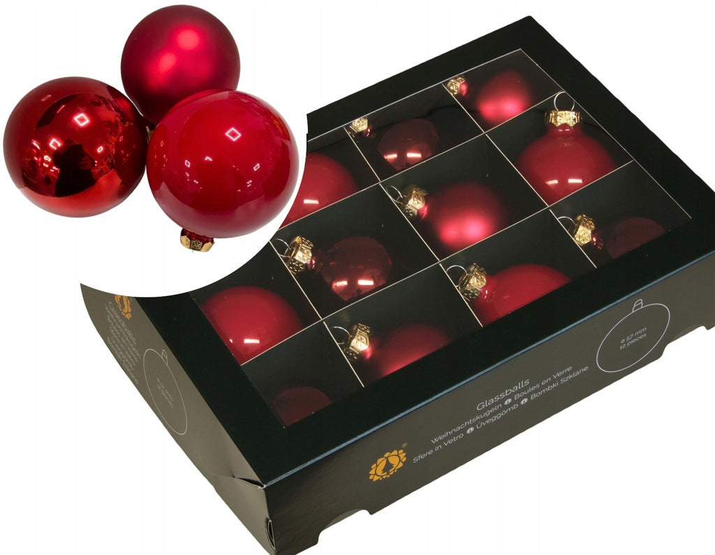 GLASS BAUBLES 6cm 12pcs Red