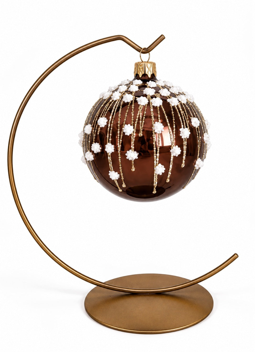 GLASS CHRISTMAS BALLS RICHLY DECORATED DARK BROWN DECOR 8 CM 6PCS Packaging status original