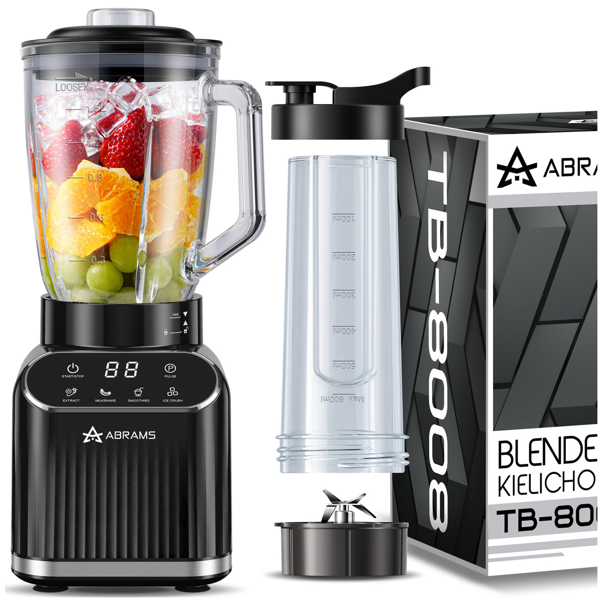 GLASS CUP BLENDER 1,5L SMOOTHIE COCKTAIL MIXER TITANIUM BLADES