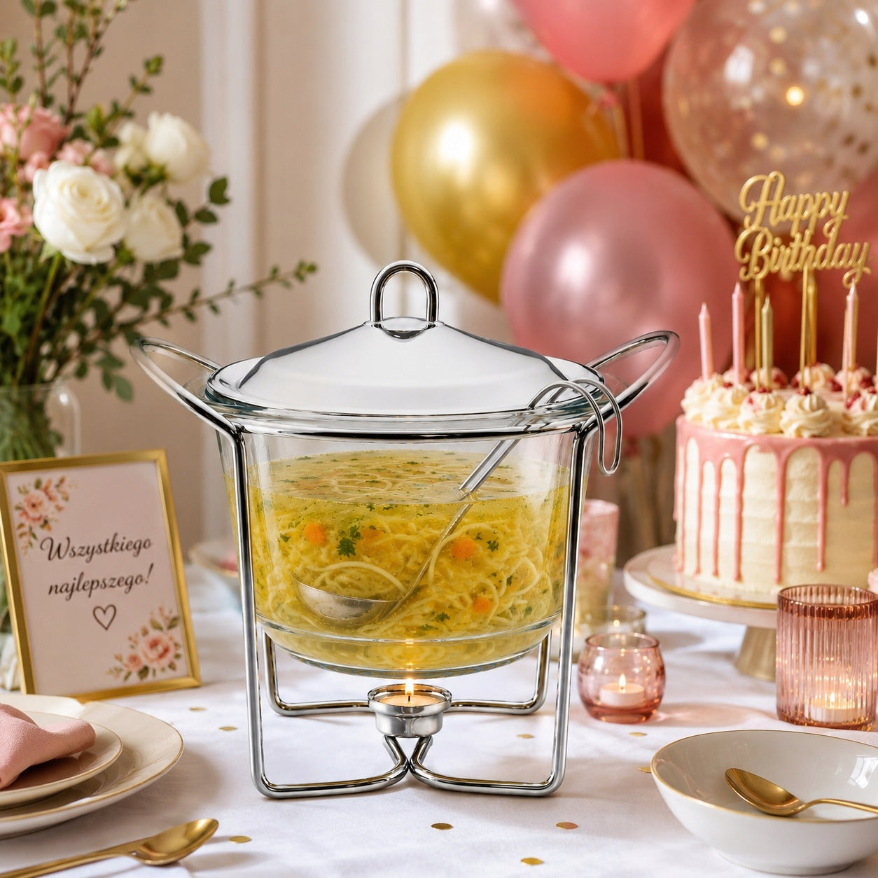 GLASS HEATER SOUP VASE HEAT-RESISTANT DISH WITH HEATER 4 L Packaging status original