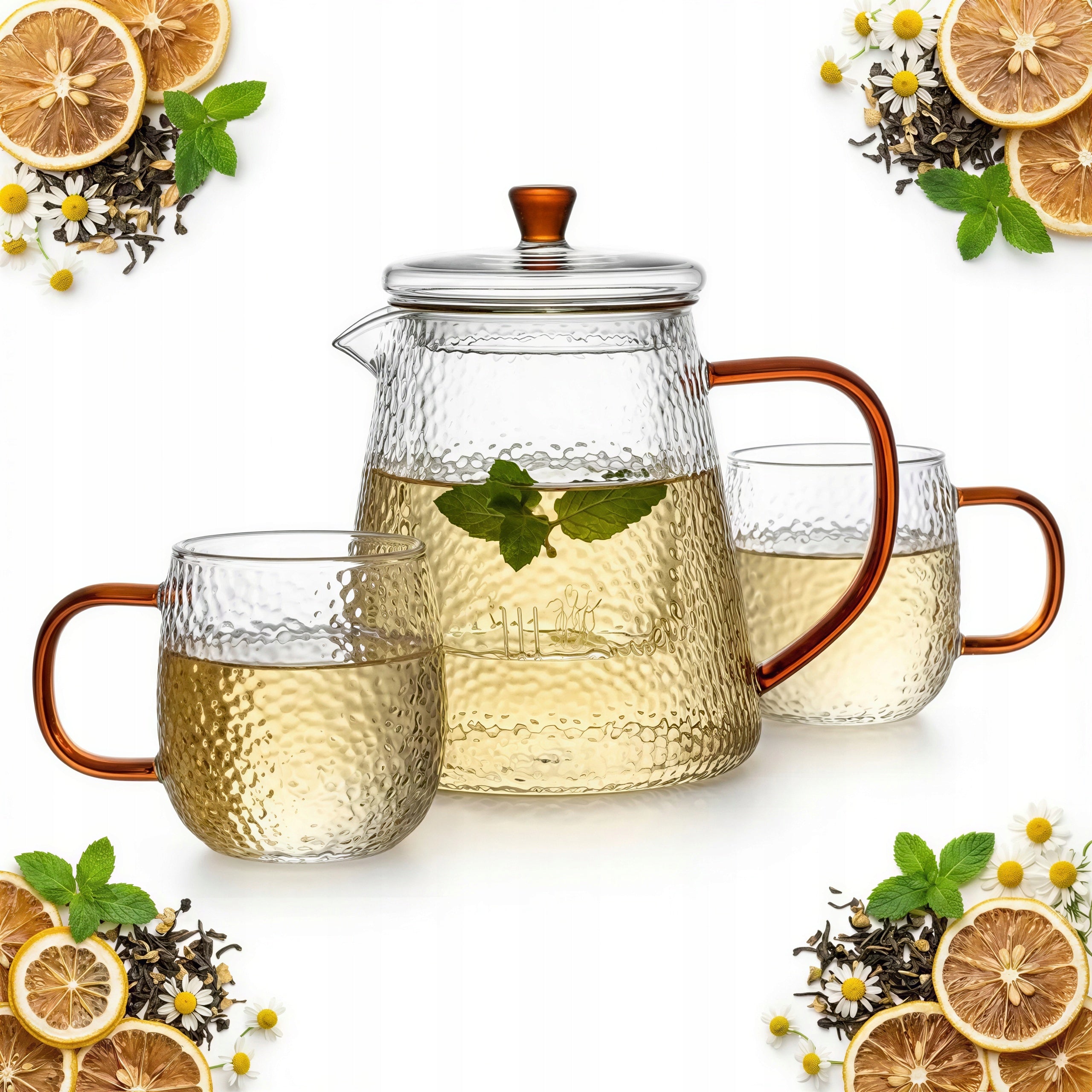 GLASS JUG INFUSER 1L FOR TEA WITH FILTER 2 CUPS EAR AMBER