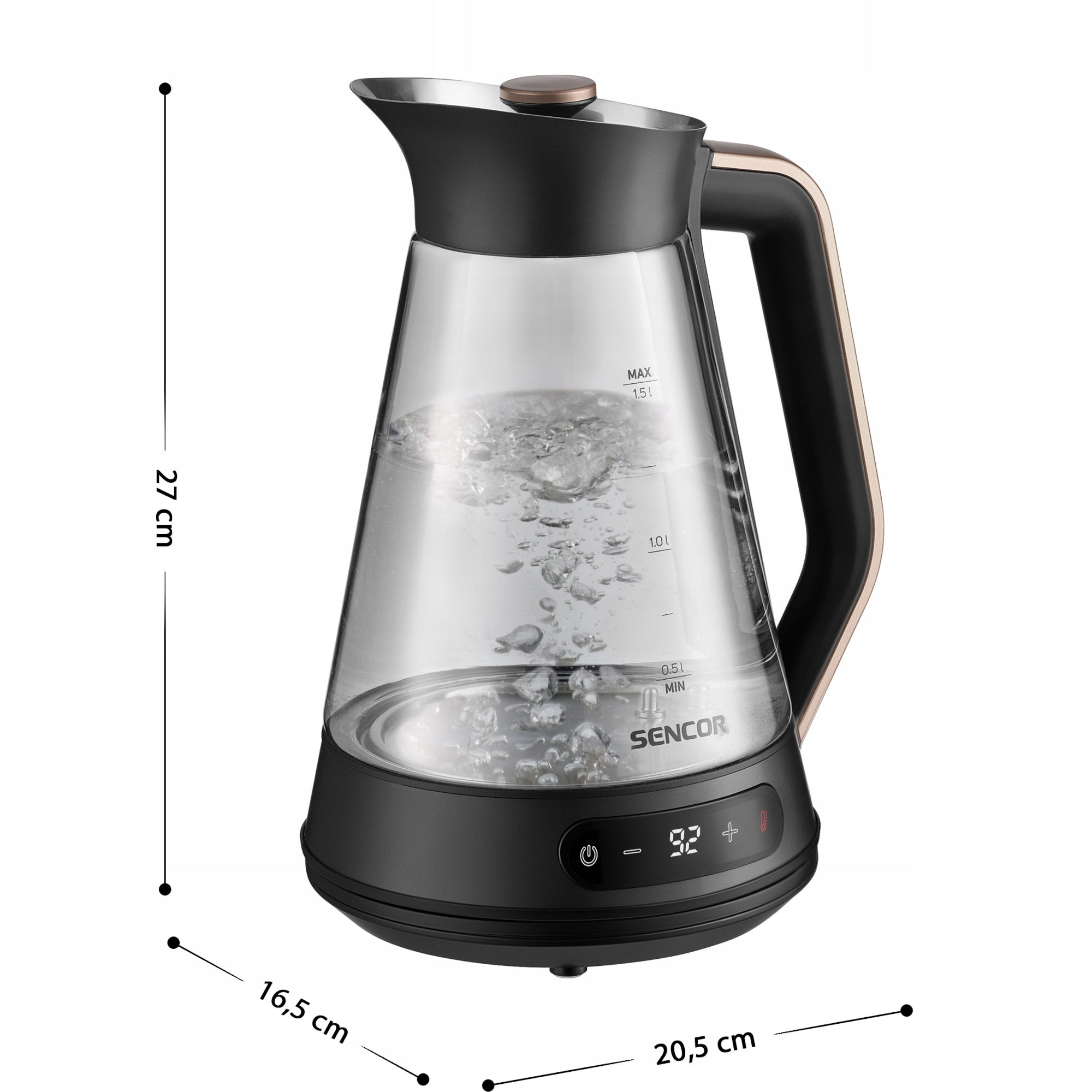 GLASS KETTLE WITH TEMPERATURE CONTROL 1.5L STRONG 2150W SENCOR SWK 1595BK Packaging status original