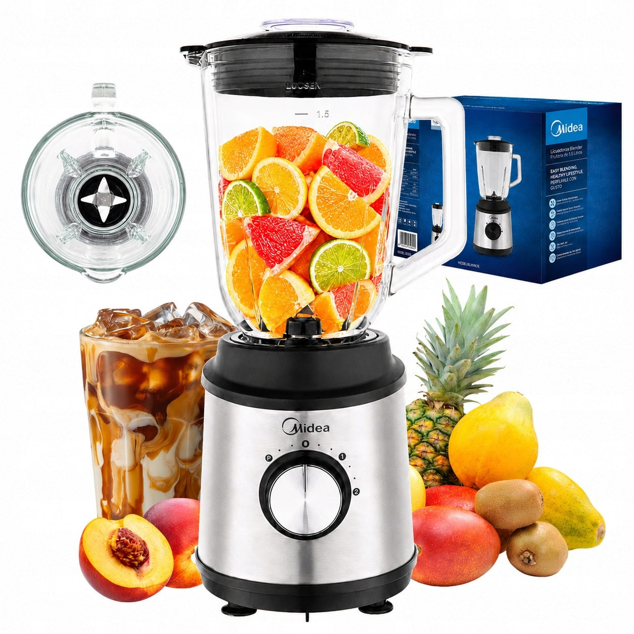 GLASS KITCHEN CUP BLENDER MIDEA 1.5L SPEED CONTROL STRONG