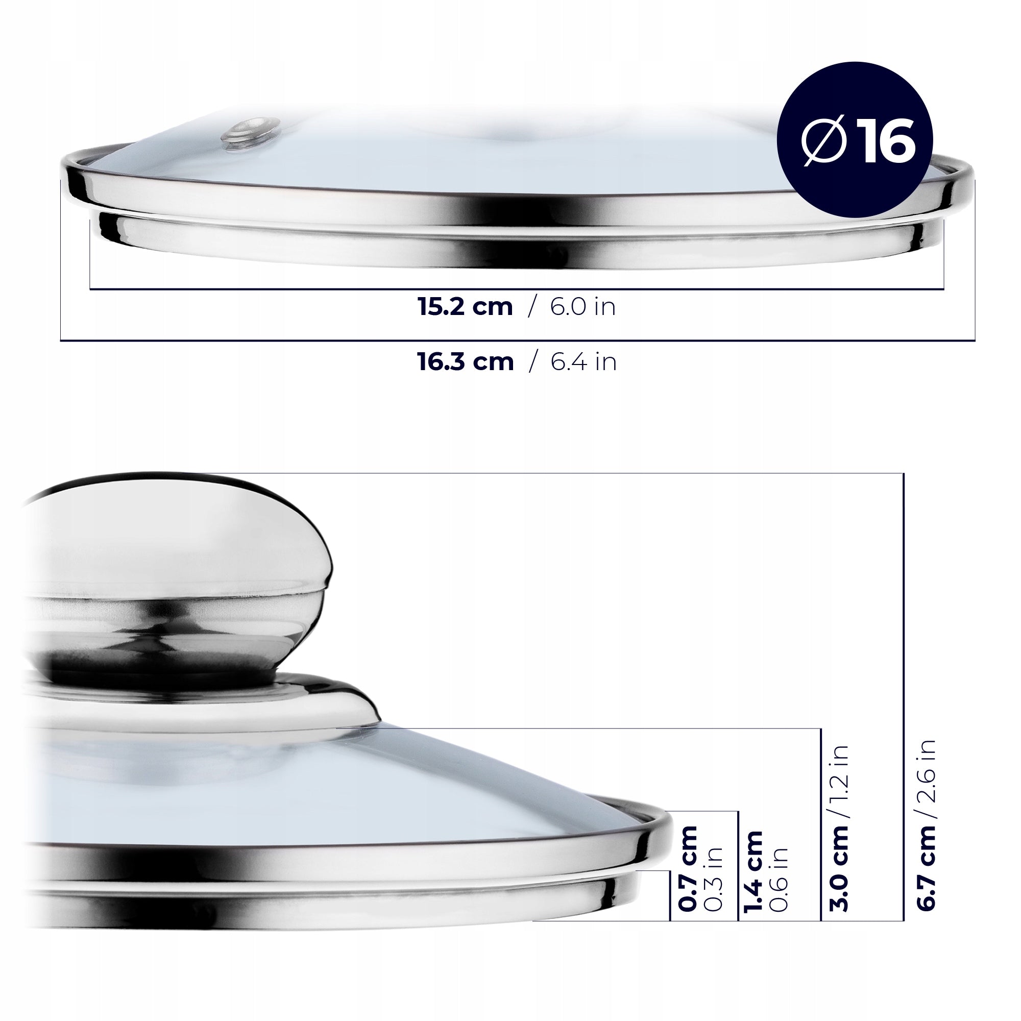 GLASS LID 16/18/20 cm SET OF LID FOR HEAT-RESISTANT PAN POT Brand Kadax