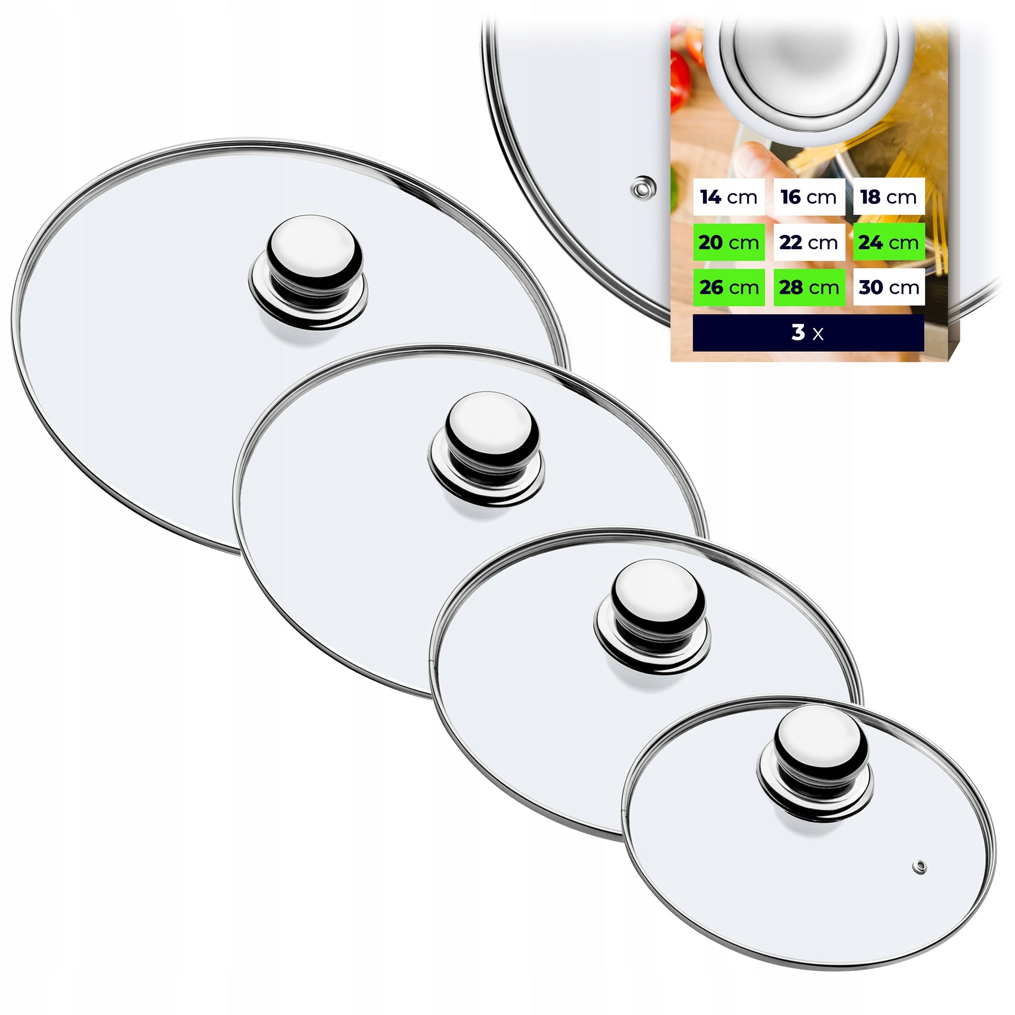 GLASS LID 20/24/26/28 cm HEAT RESISTANT PAN POT LID SET
