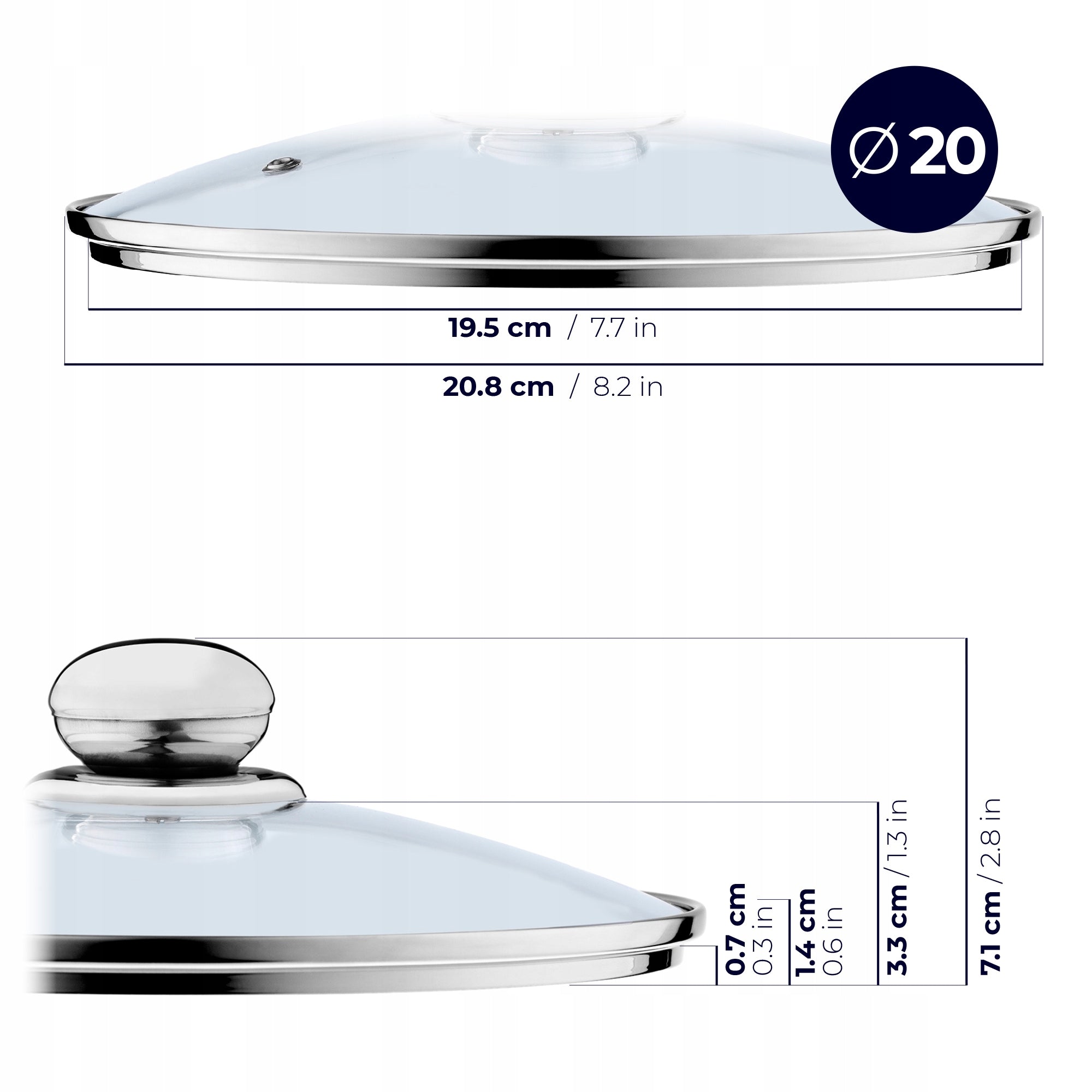 GLASS LID 20/24/28 cm HEAT RESISTANT PAN POT LID SET Brand Kadax