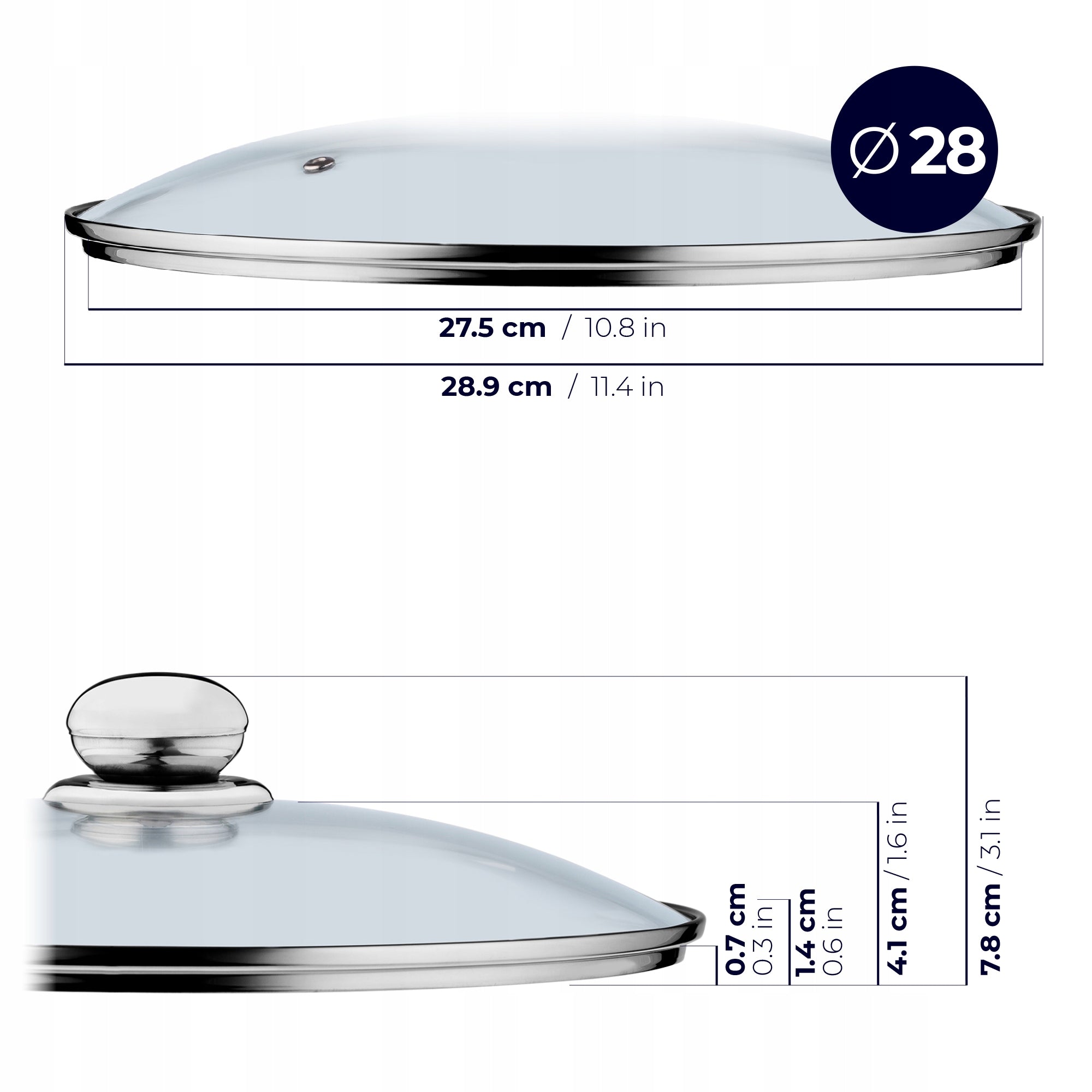 GLASS LID 28cm POT, UNIVERSAL, HEAT-RESISTANT Brand Kadax