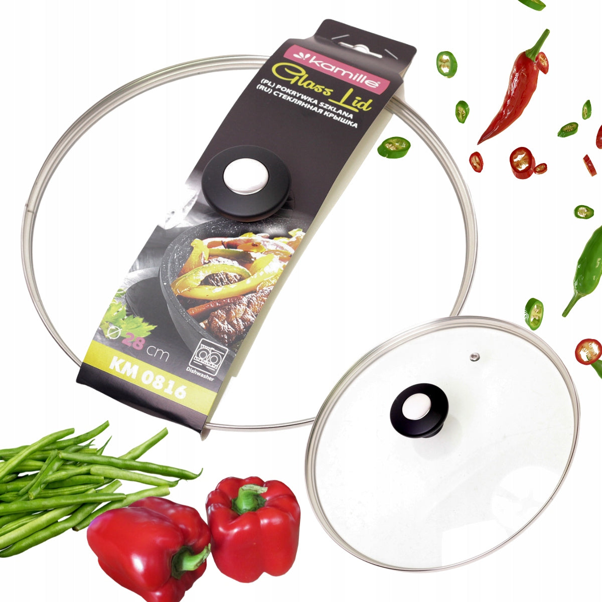 GLASS LID COVER FOR PAN UNIVERSAL POT 28 cm KAMILLE