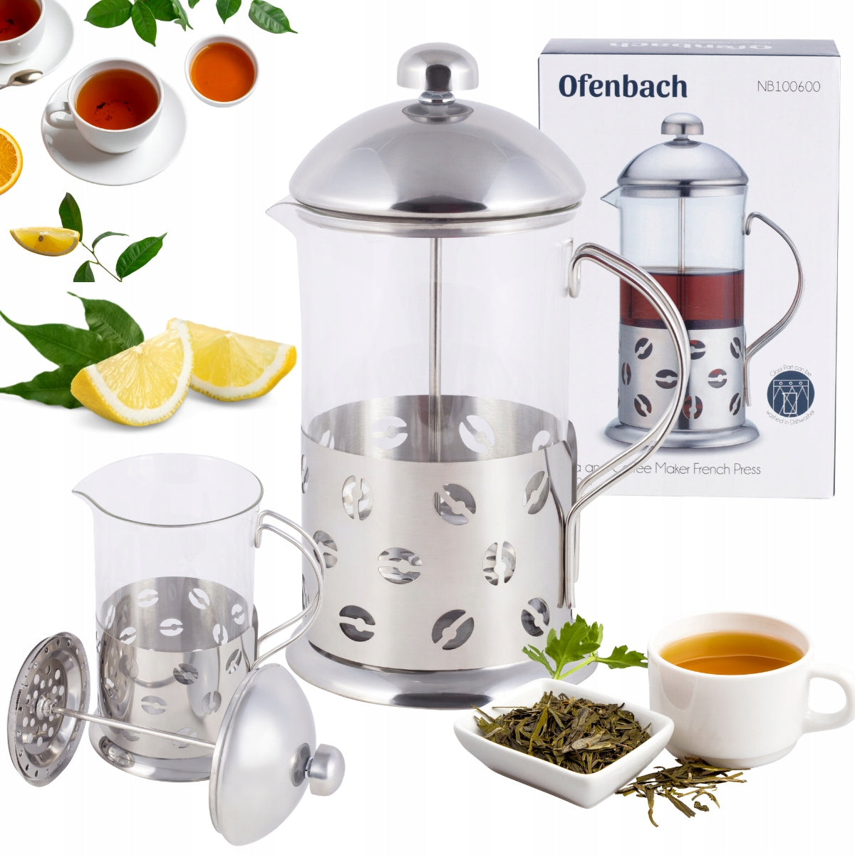 GLASS PISTON INFUSER 350 ml COFFEE POT INFUSION TEA OFENBACH
