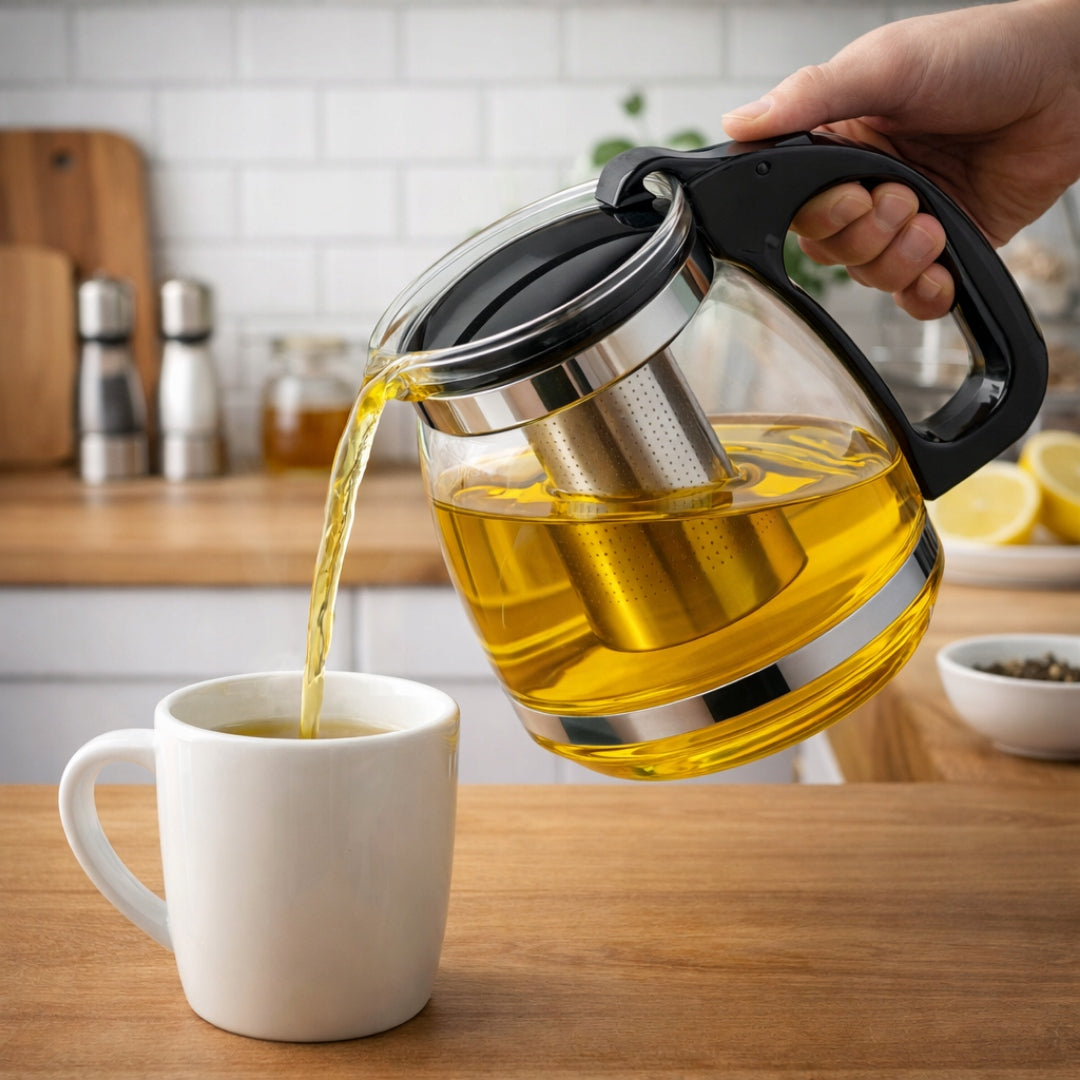 GLASS POT FOR TEA HERBS WITH INFUSER 1500 ML HEAT-RESISTANT INFUSIONS Line DZBANEK Z ZAPARZACZEM 1,5 L