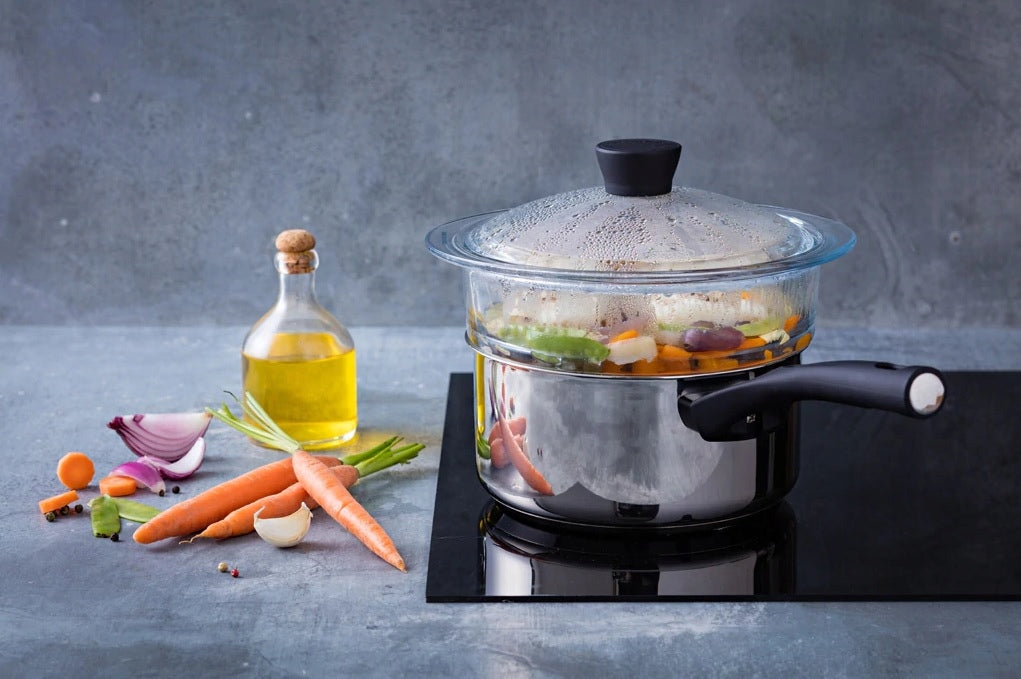 GLASS SIEVE FOR STEAMING CARTRIDGE HEAT-RESISTANT STEAMER 20cm 2L 2pcs. Brand Pyrex