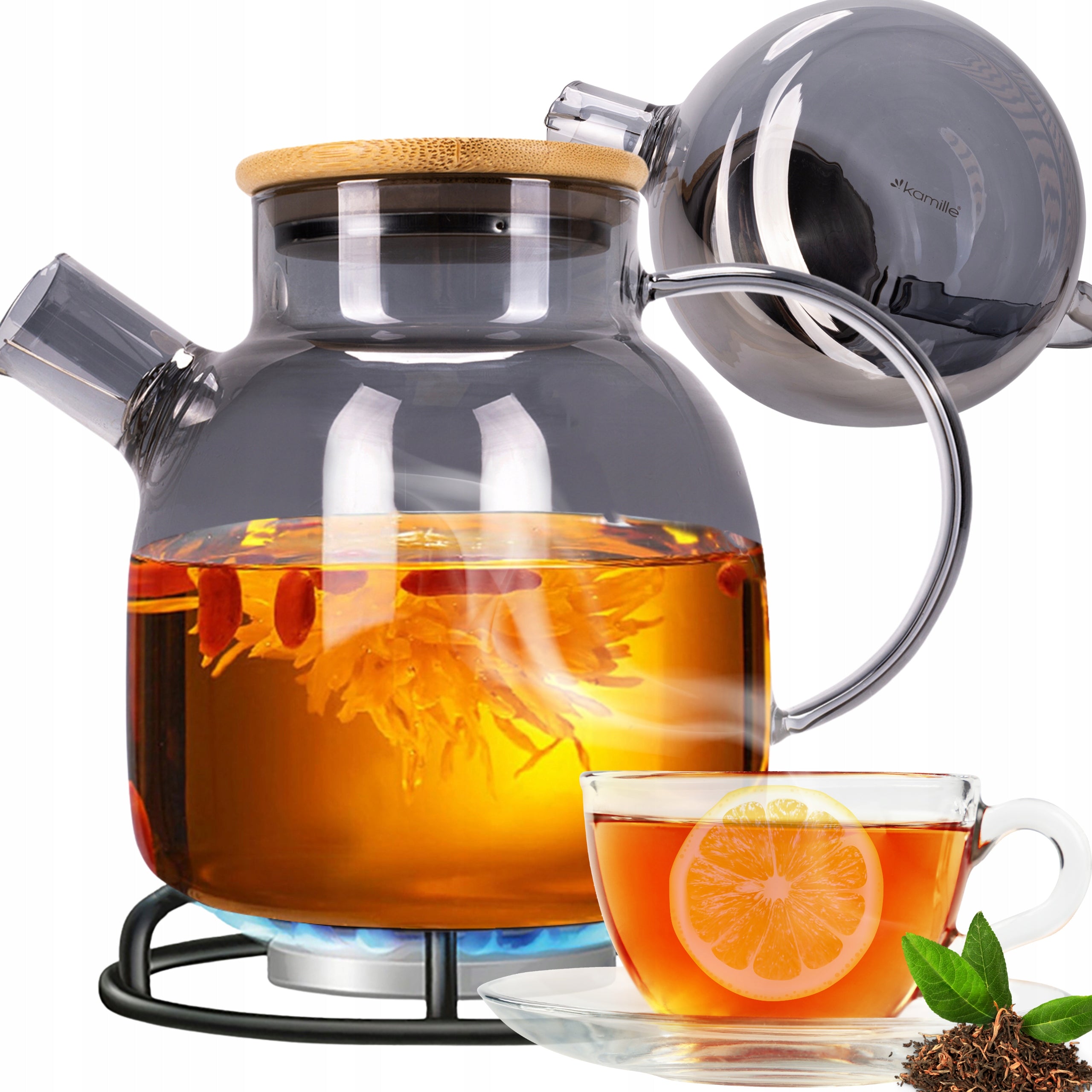 GLASS TEA POT lemonade INFUSER with lid 1500ml