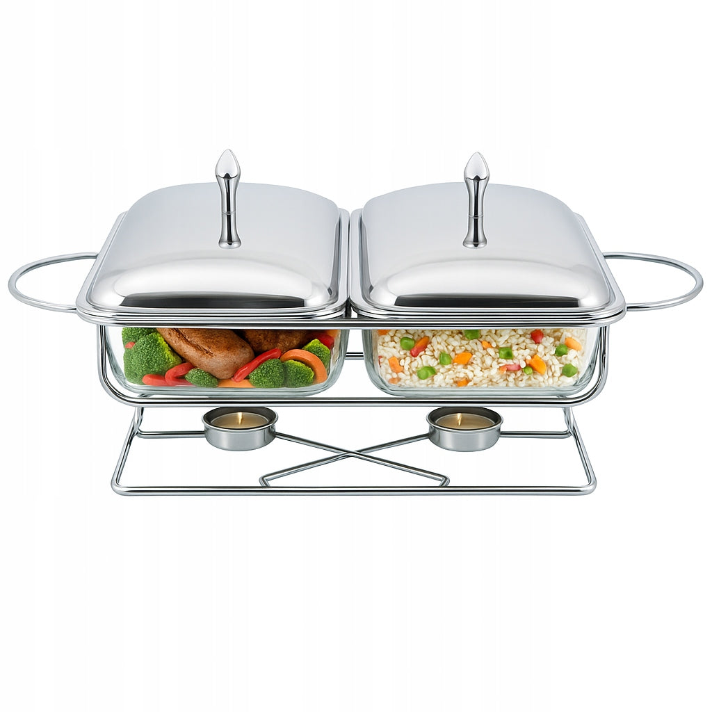 GLASSWARE ON HEATER SET GLASS PLATES RECTANGULAR 2x1.5L