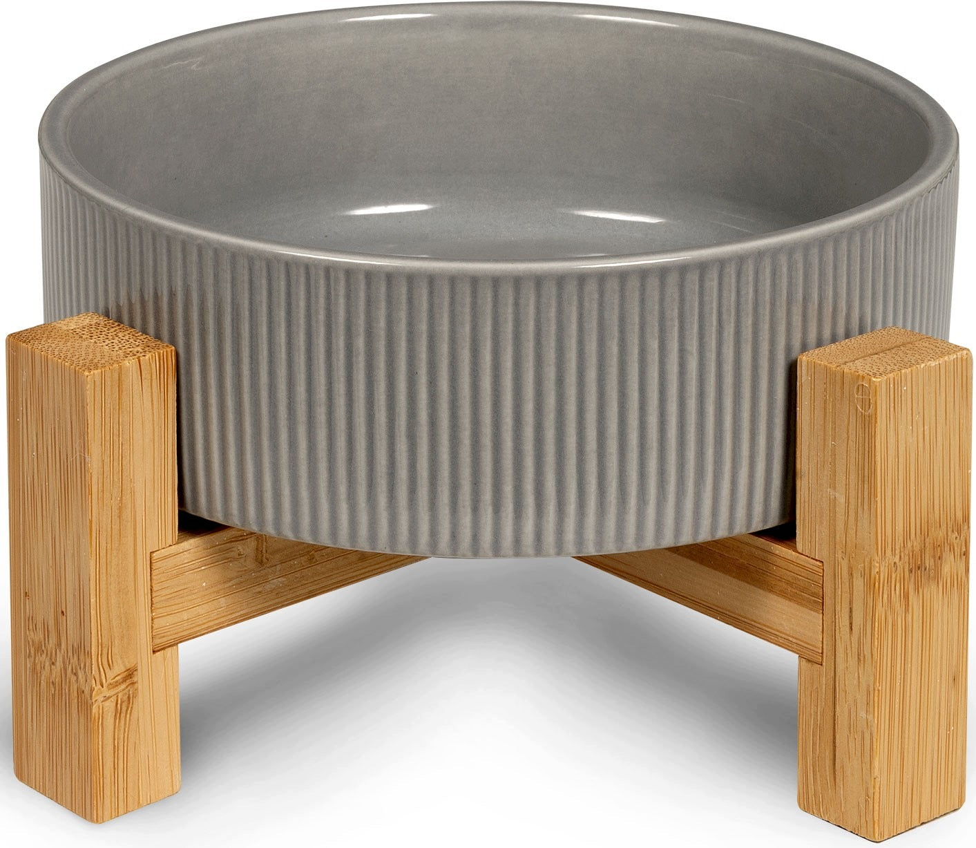 GLEE Ceramic Bowl for Dog on Bamboo Stand Grey S 400ml