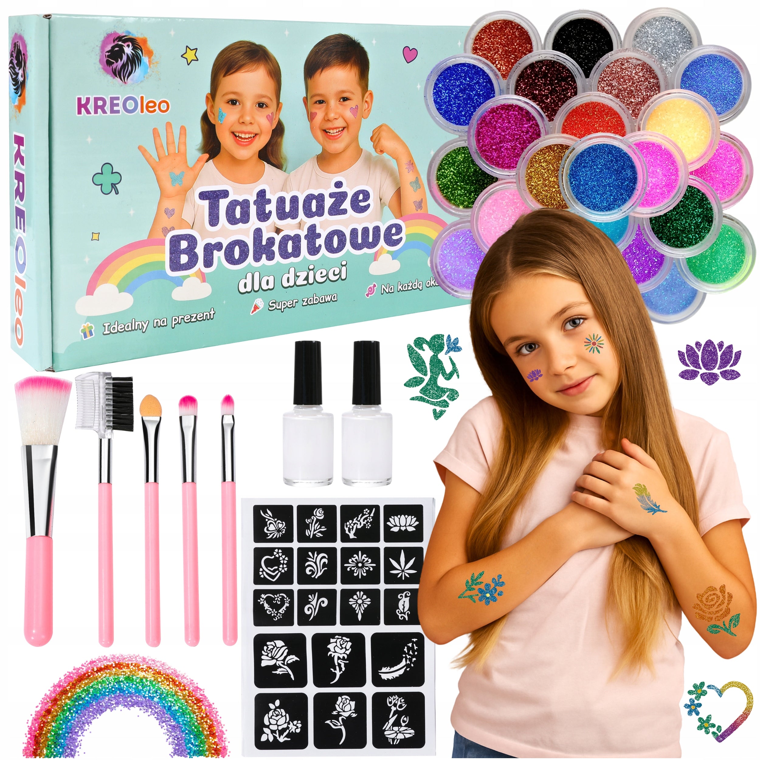 GLITTER TATTOOS LARGE TATTOO MAKING KIT TEMPLATES WASHABLE GLITTERS