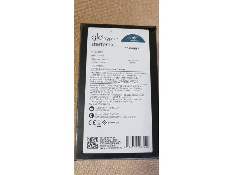 GLO HYPER STARTER KIT - TOBACCO CARTRIDGE HEATER GLO Packaging status original