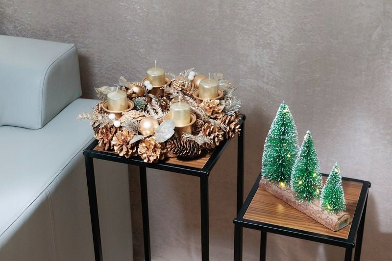 GOLD ADVENT CHRISTMAS WREATH FOR TABLE WITH CONES FOR CANDLES 30 CM Packaging status original