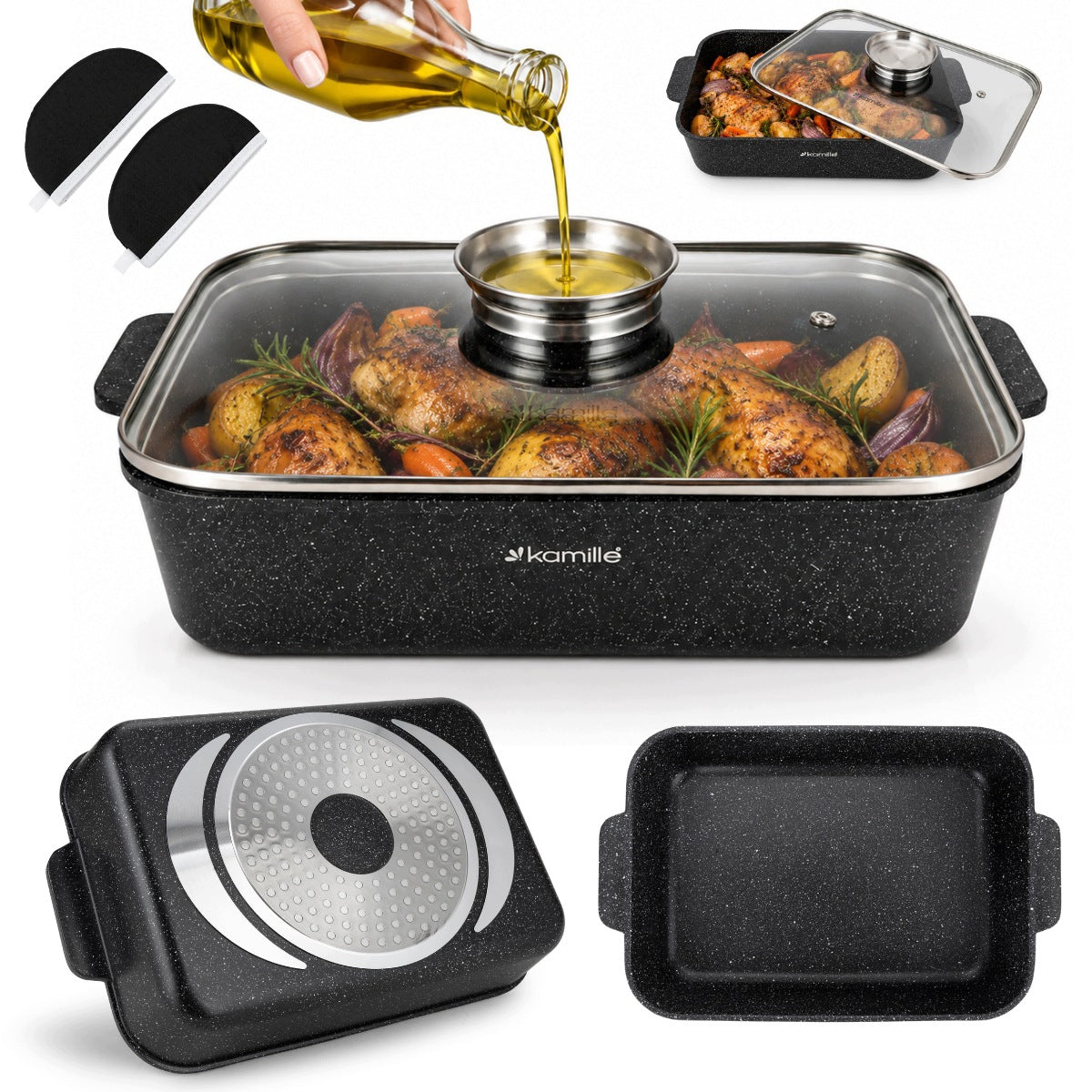 GOOSE PAN MARBLED POT NON STICK 4,5 L GAS INDUCTION KAMILLE