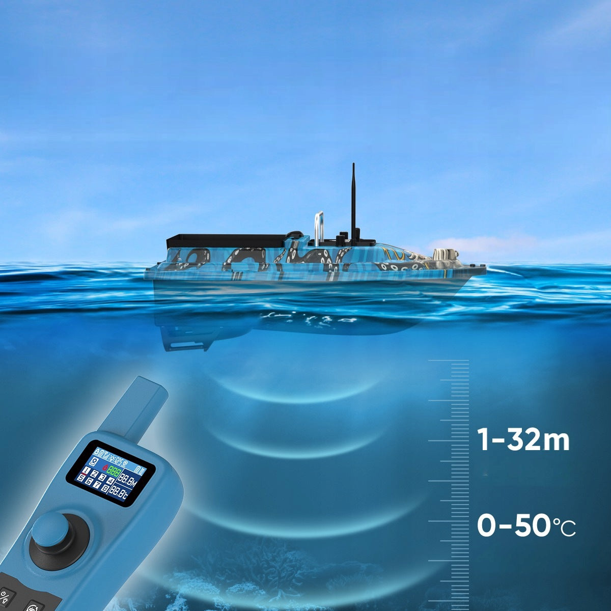GPS Bait Boat Sounder 1-32m 0-50°C Water Measurement 500m LOKEEVAN D32ED Manufacturer code EU-DWC-D32ED-DW-BL-12000