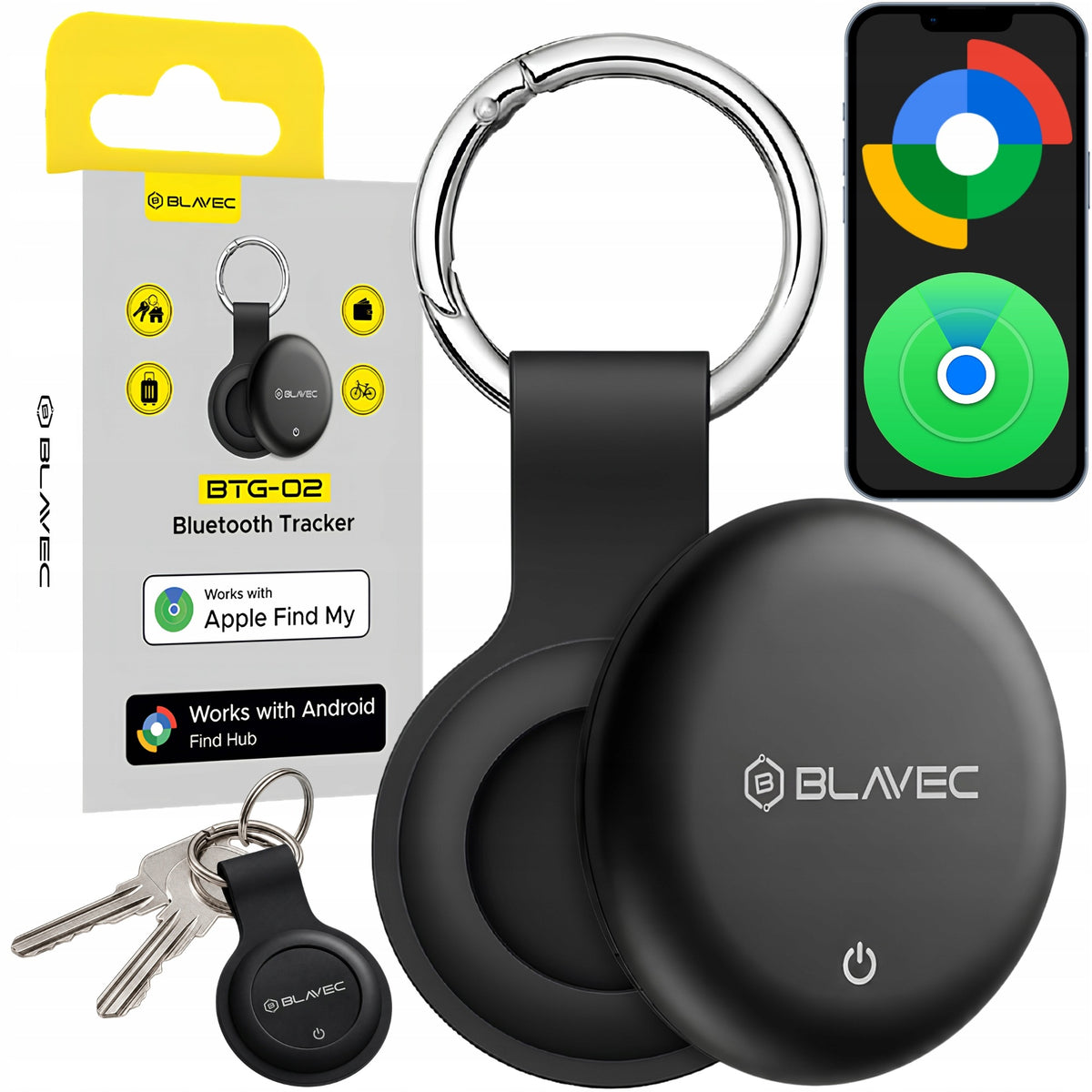 GPS Locator BLAVEC Tracker for Dog Car Keys Dual Apple Android + Case