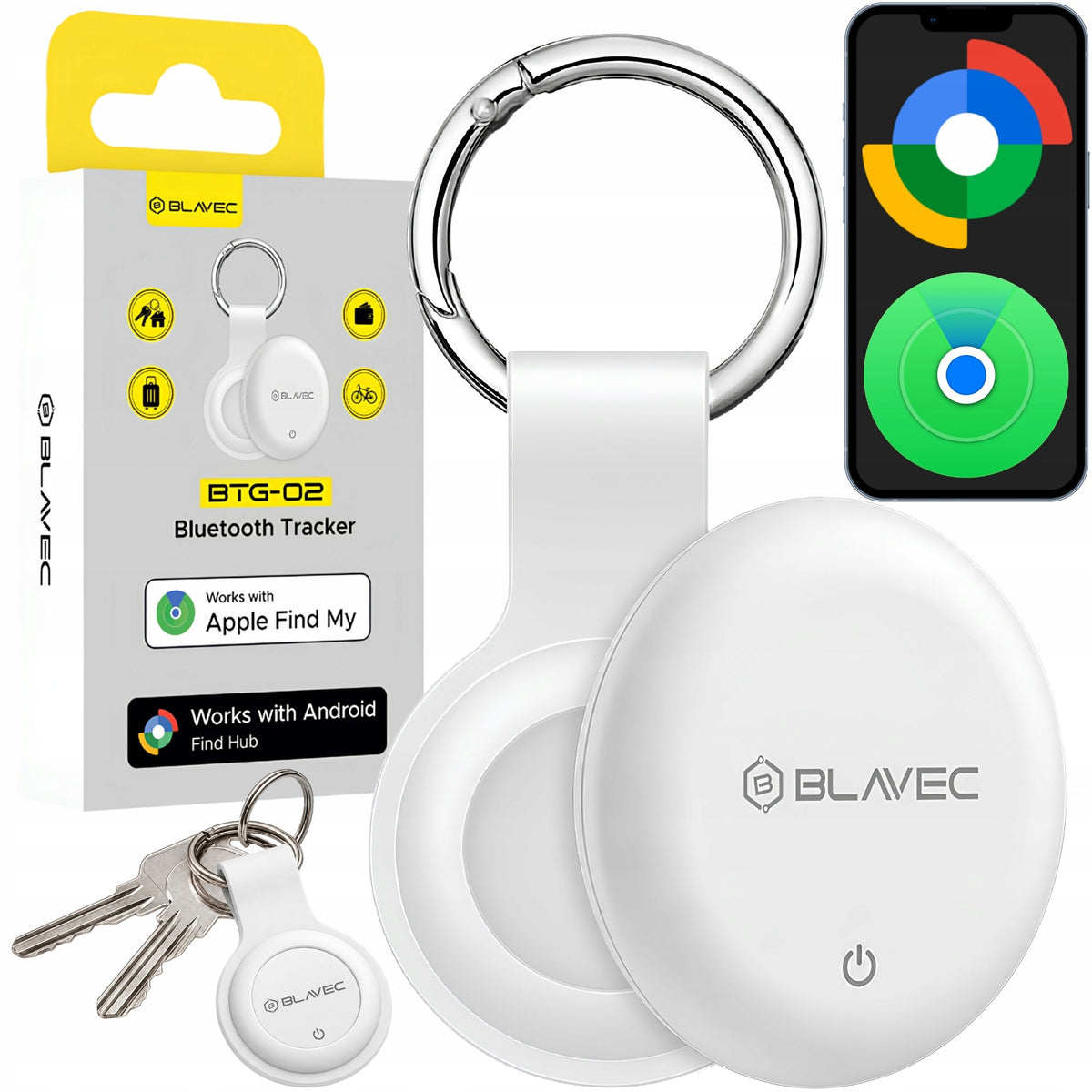 GPS Locator BLAVEC Tracker for Dog Car Keys Dual Apple Android + Case