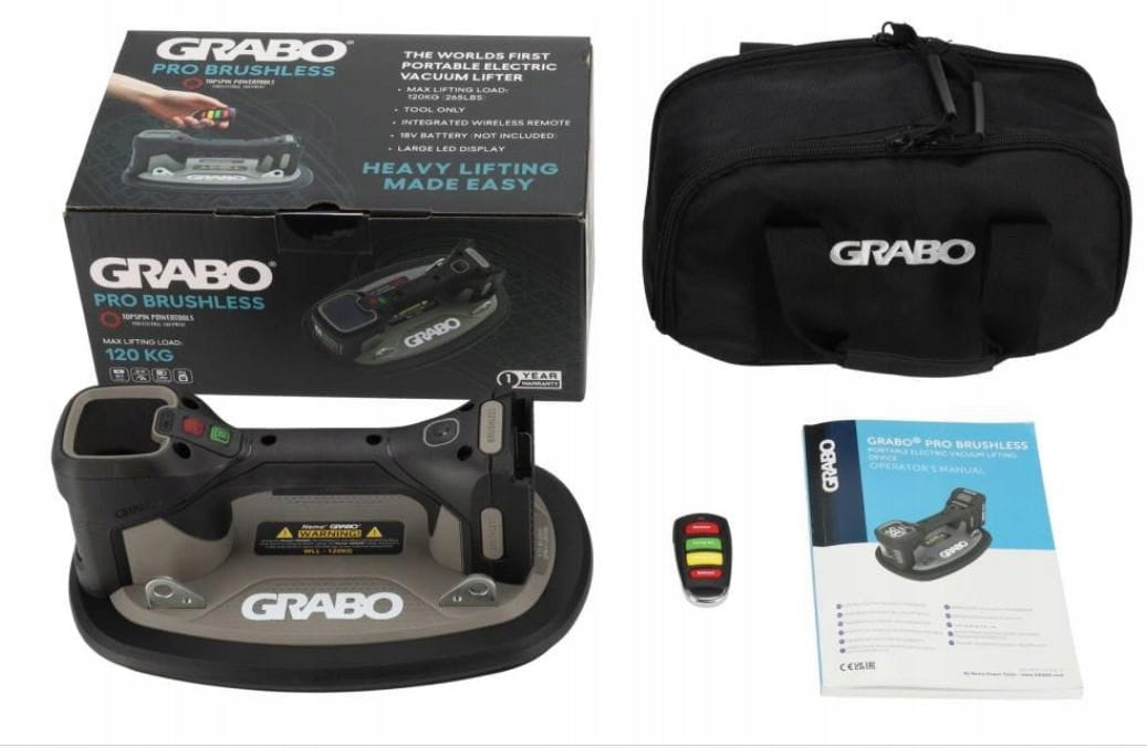 GRABO PRO Brushless Vacuum Gripper Suction Cup for DEWALT 18V Body + Bag Device weight 2 kg