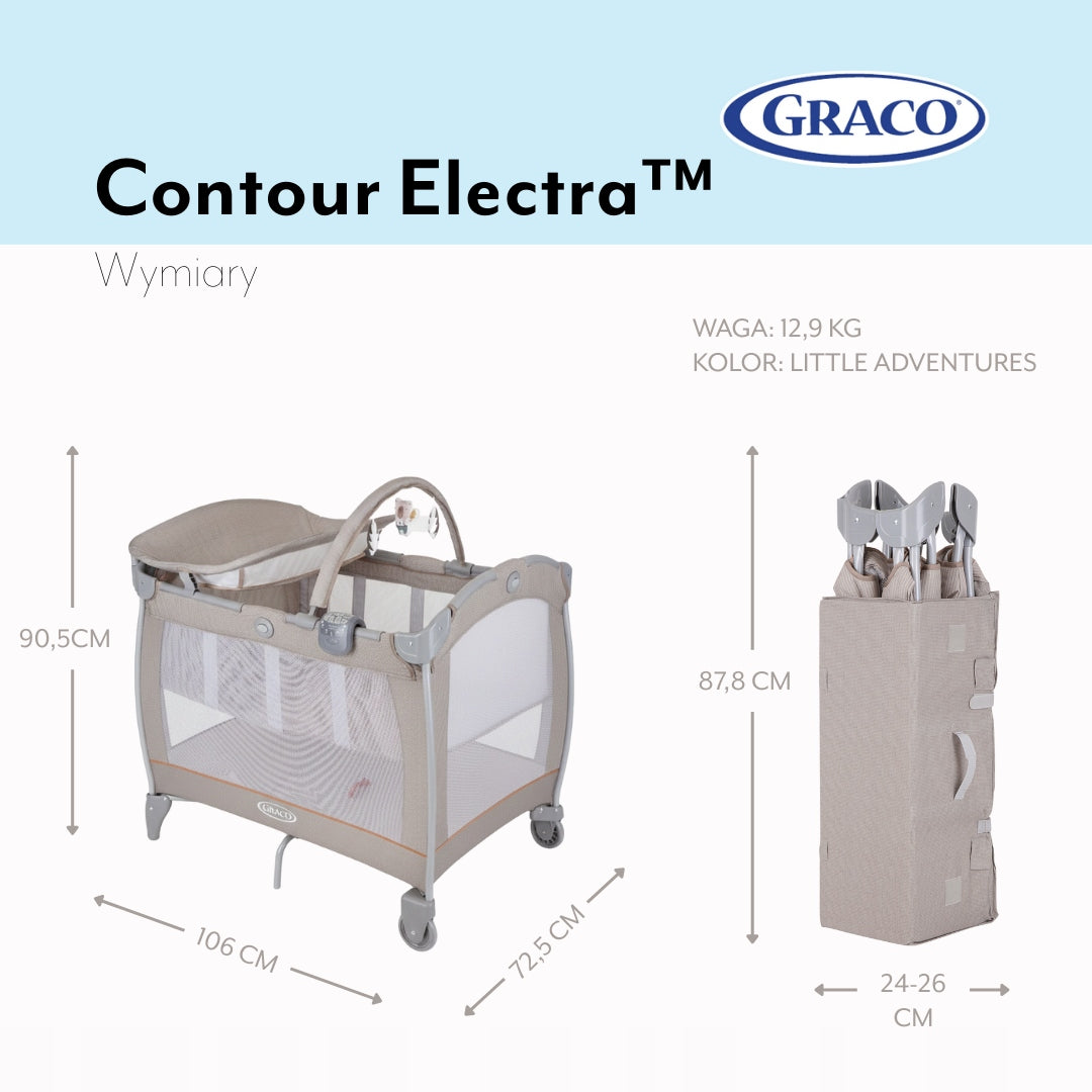 GRACO Cot, playpen CONTOUR ELECTRA, changing table, mattress, bag, panel Brand Graco