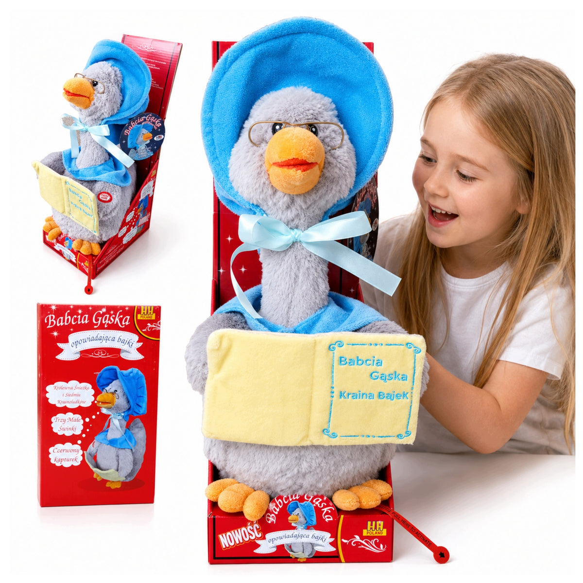 GRANDMA GĄSKA TELLS 3 FAIRY TALES in Polish INTERACTIVE PLUSH TOY FOR BEDTIME