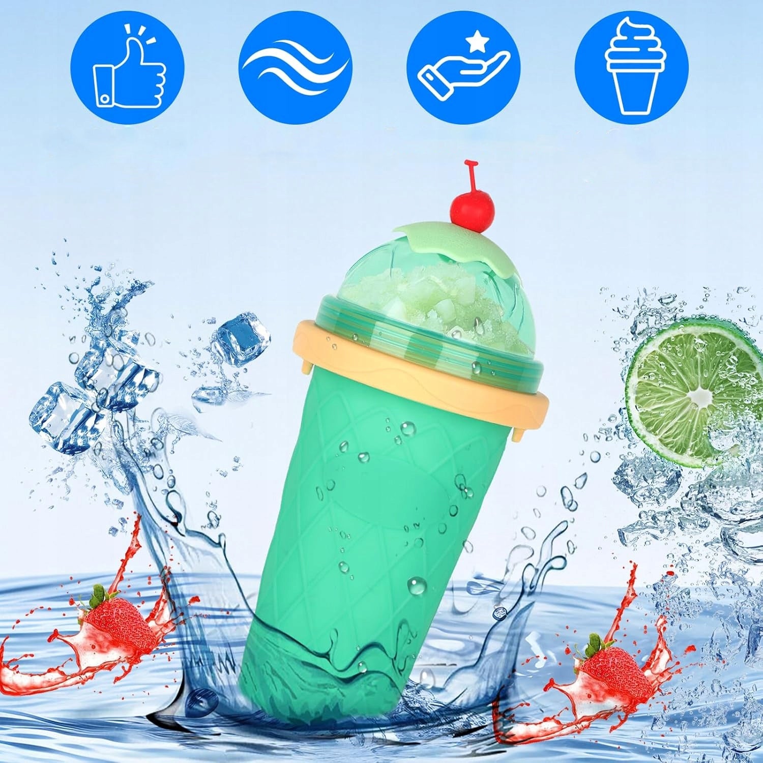 GRANITA SLUSHY SHAKER CUP FOR MAKING ICE CREAM SORBETS FROZEN DRINKS Dominant color green
