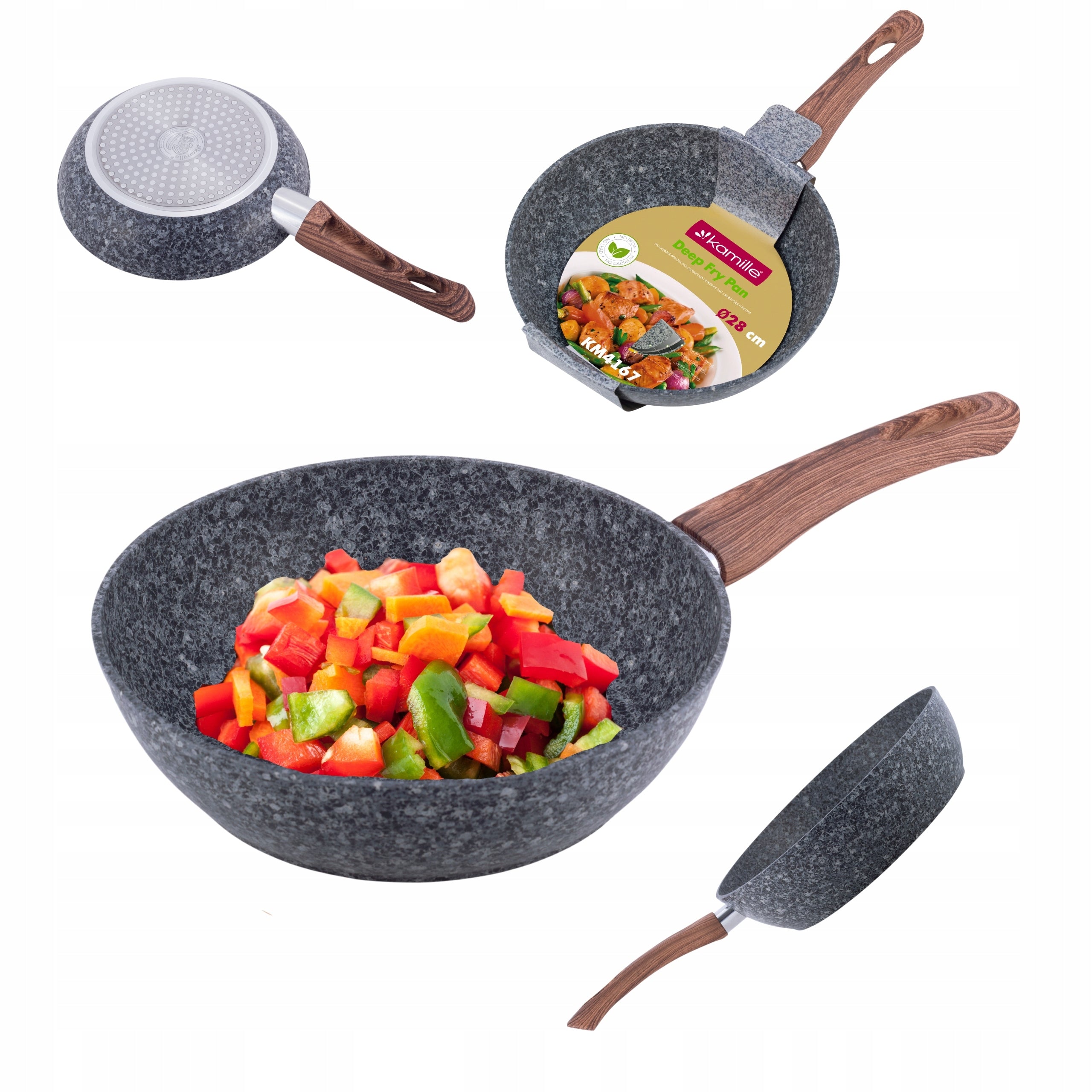 GRANITE FRYING PAN THICK WOK GAS INDUCTION 28cm KAMILLE