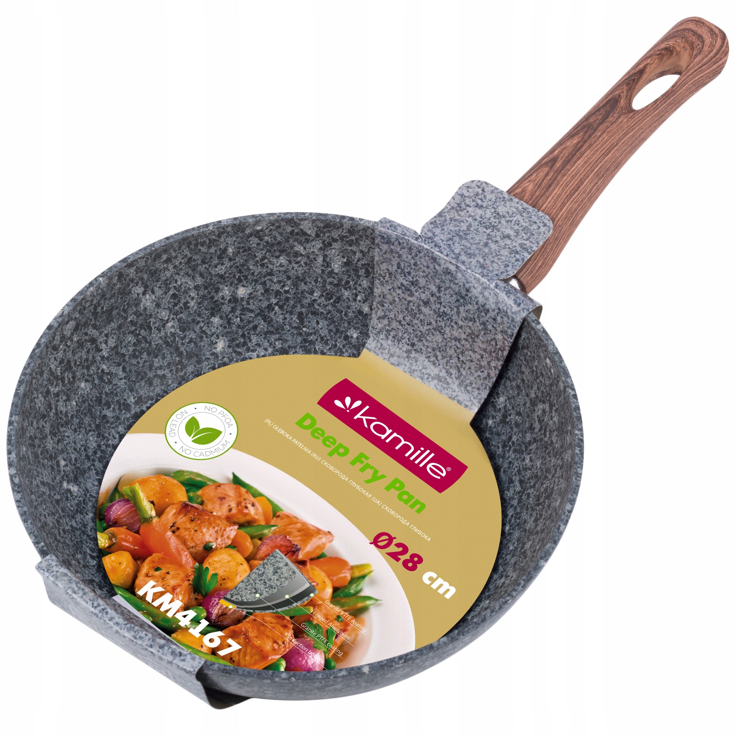 GRANITE PAN DEEP WOK 28cm NON-STICK INDUCTION GAS KAMILLE Brand Kamille