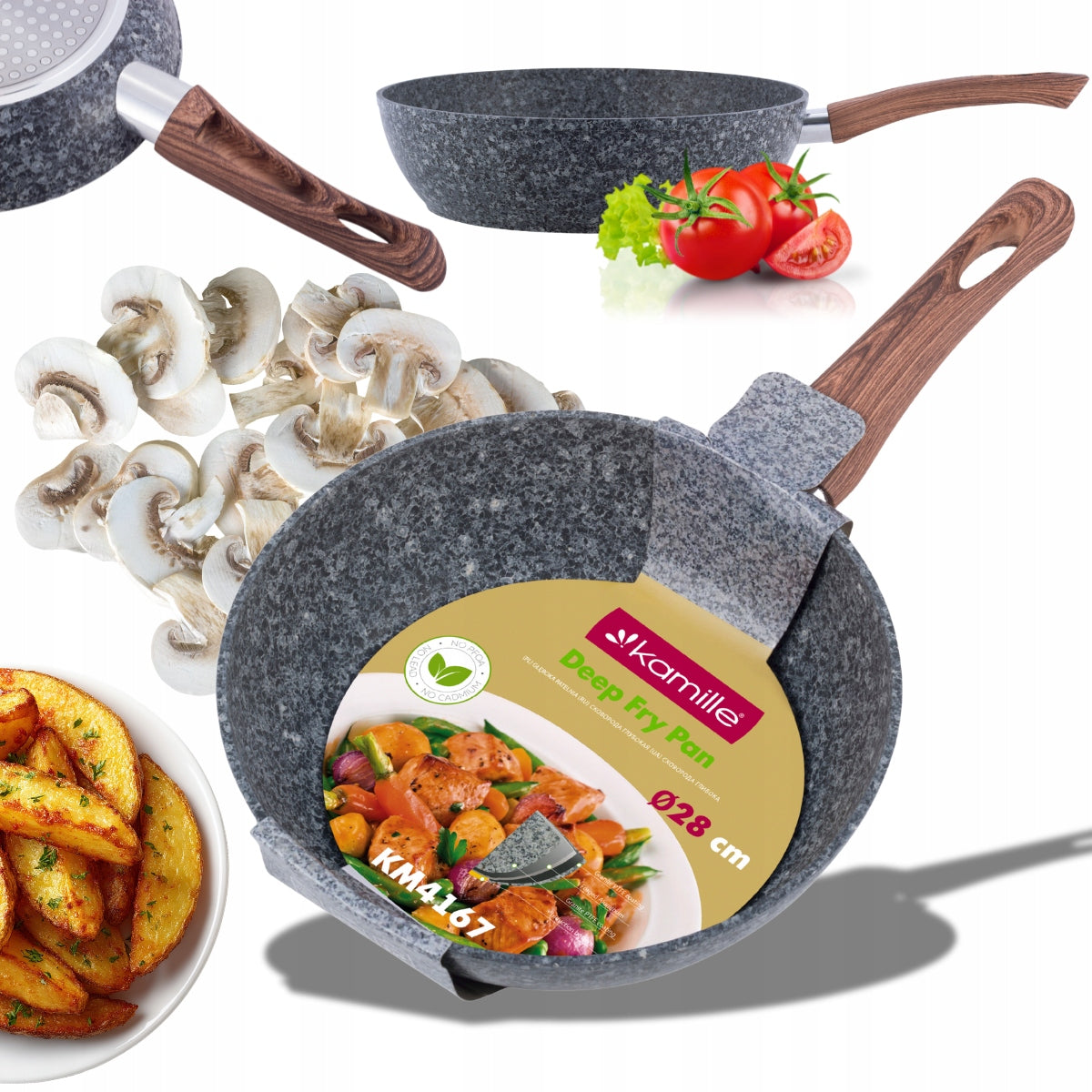 GRANITE PAN DEEP WOK 28cm NON-STICK INDUCTION GAS KAMILLE