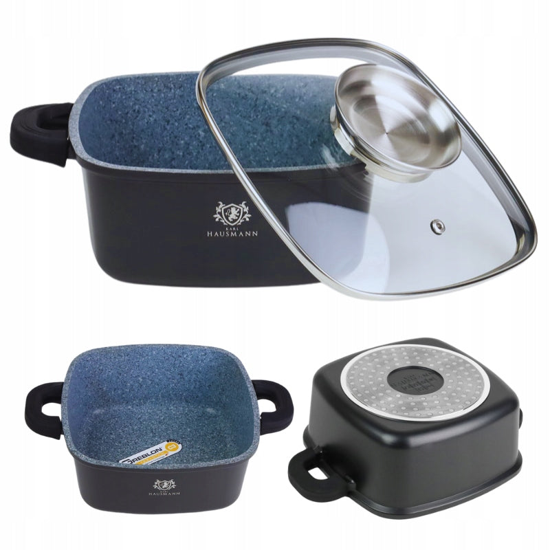 GRANITE POT 2,3L FOR INDUCTIONS NON-STICK SQUARE GAS + FREEBIE