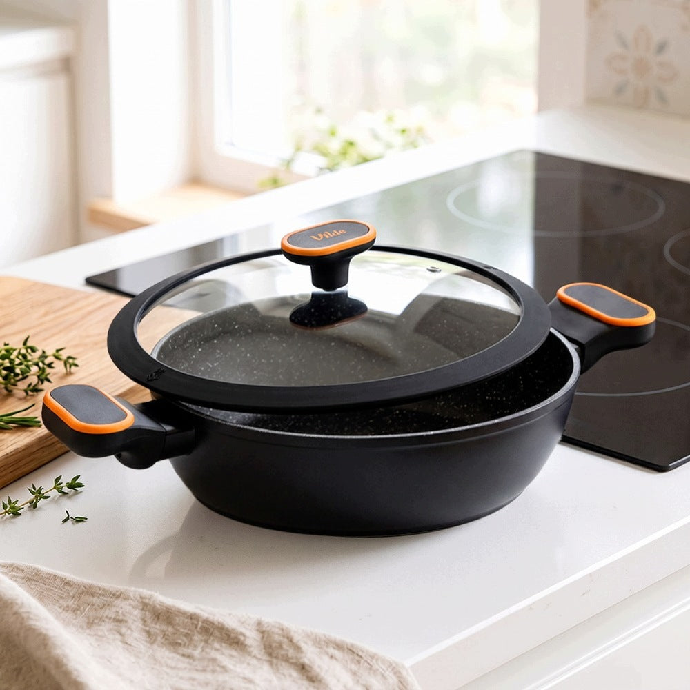 GRANITE frying pan for deep frying with lid VILDE 24 cm 2L Packaging status original