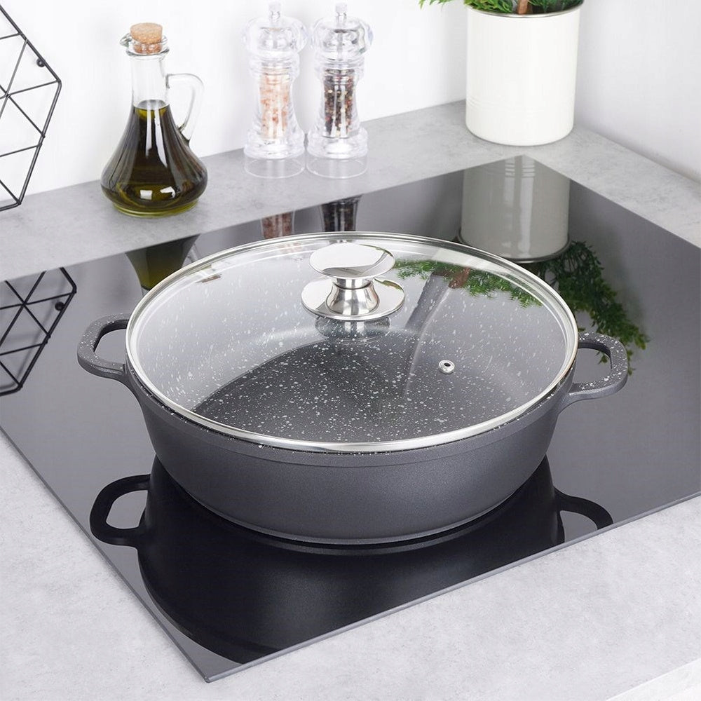 GRANITE pan saucepan pot low for frying stewing oven 28cm Packaging status original